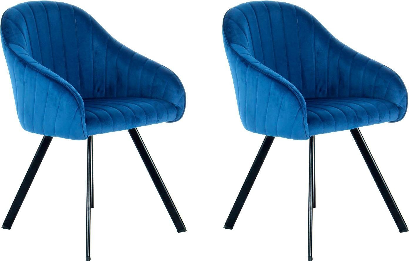 Kayoom Stoel Jodie 125 2-pack, zitting met bekleding fluweelzachte bekleding, comfortabel, effen ontwerp (set, 2 stuks) gestoffeerde stoelen blauw