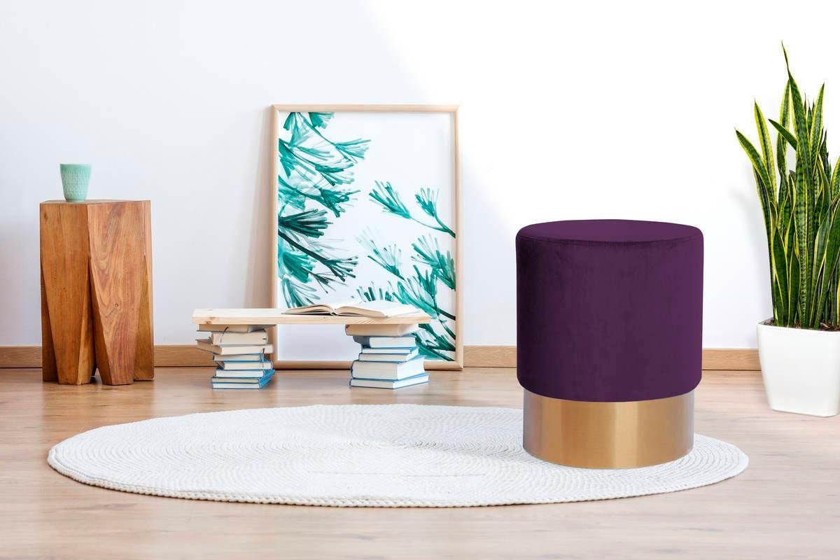 Kayoom Hocker Nano 110, hocker in stijlvol ontwerp, ronde vorm, met metalen voet Goudkleurige accenten, met onderhoudsvriendelijke stofbekleding, ronde vorm (1 stuk)