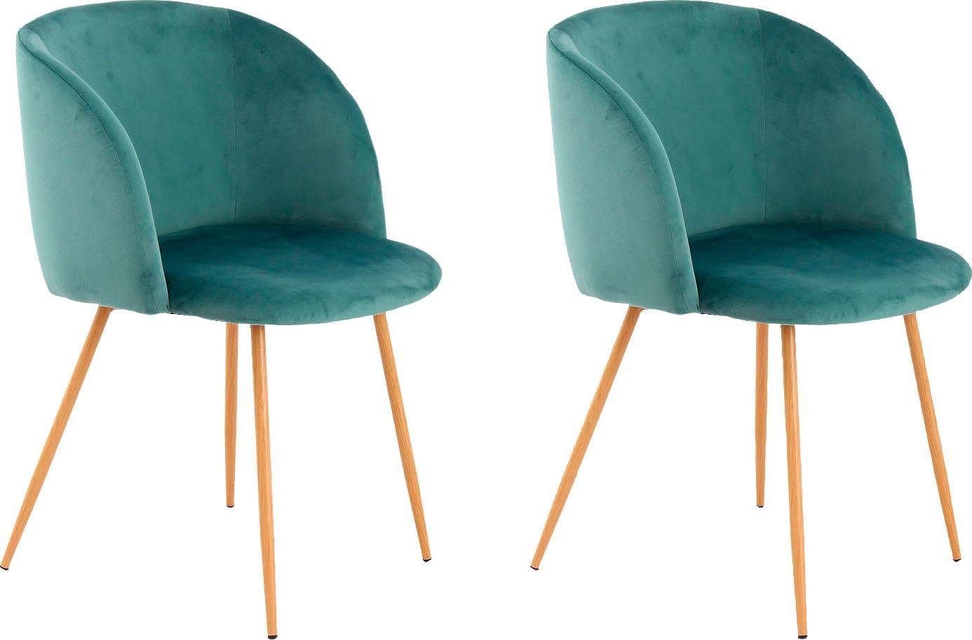 Kayoom Stoel Celina 110 2-pack grijs, fluweelzachte bekleding in moderne kleurstelling (set, 2 stuks) 4 poot stoelen groen