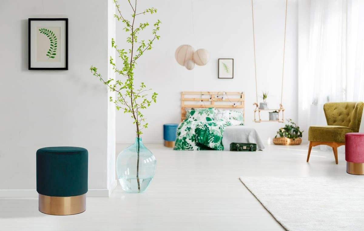 Kayoom Hocker Nano 110, hocker in stijlvol ontwerp, ronde vorm, met metalen voet Goudkleurige accenten, met onderhoudsvriendelijke stofbekleding, ronde vorm (1 stuk)