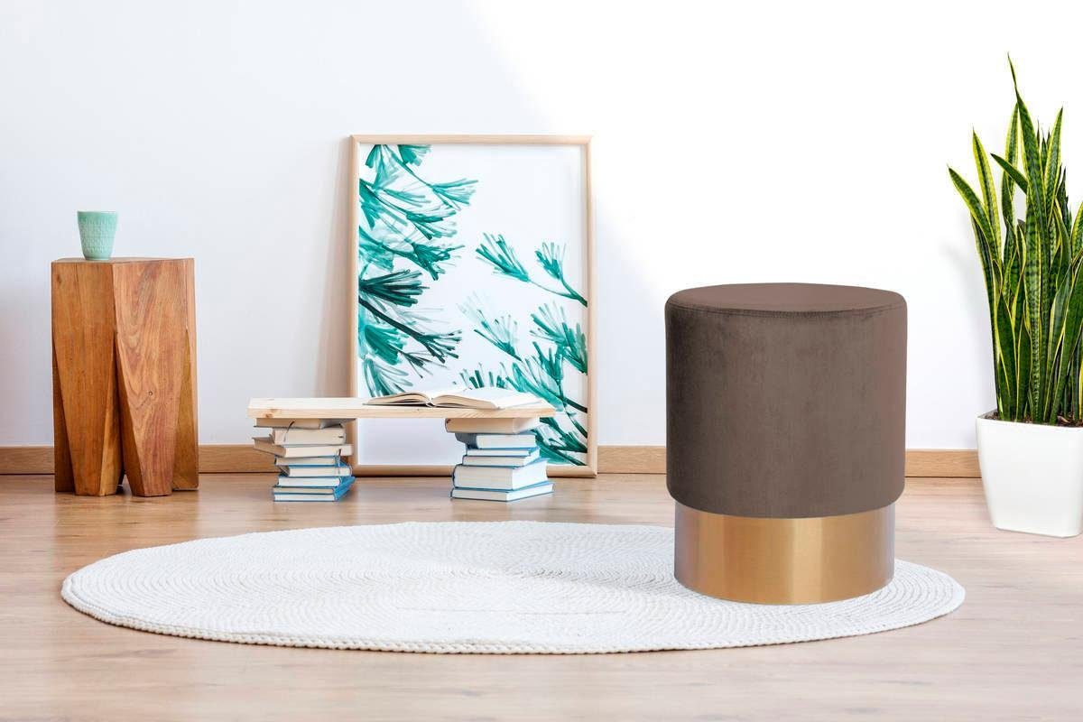 Kayoom Hocker Nano 110, hocker in stijlvol ontwerp, ronde vorm, met metalen voet Goudkleurige accenten, met onderhoudsvriendelijke stofbekleding, ronde vorm (1 stuk)