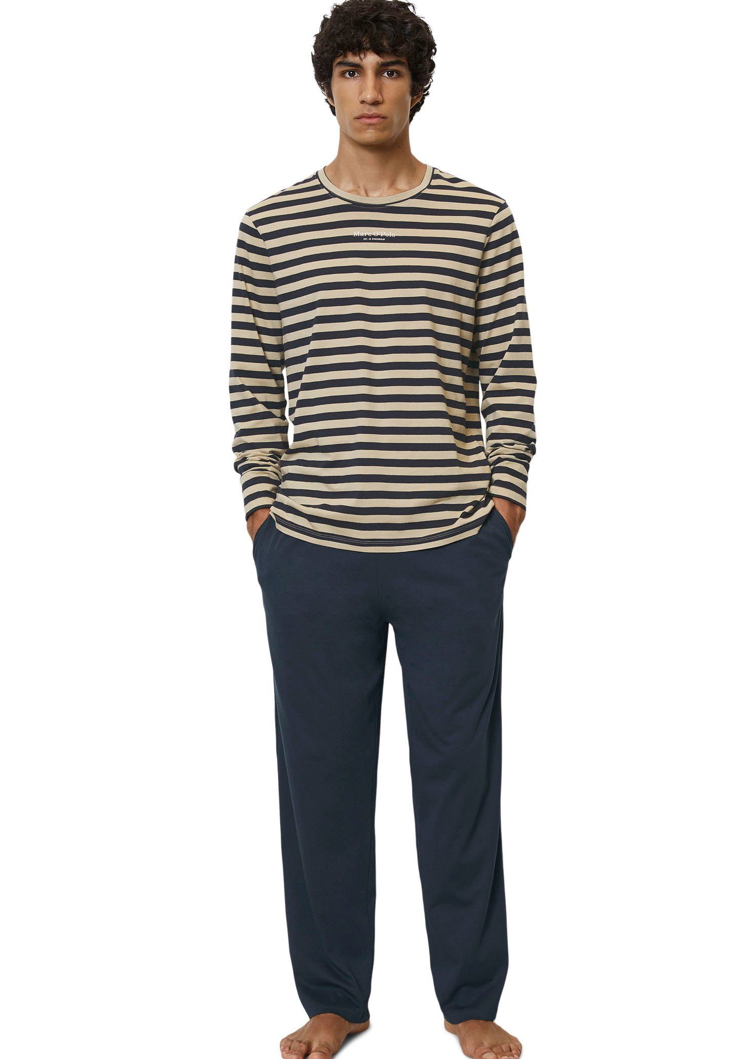 Marc O'Polo Pyjama Mix & Match Cotton met merkembleem op de borst (set, 2-delig) heren lange pyjama's maat M (5) beige