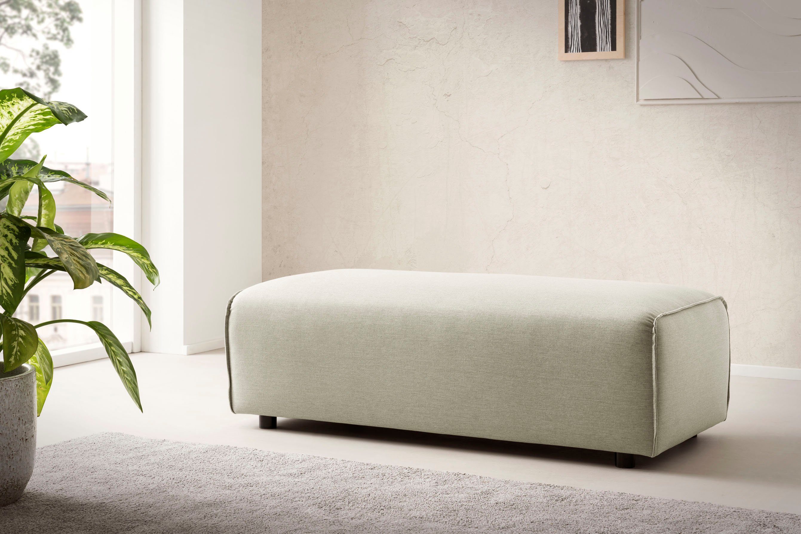 LeGer Home by Lena Gercke Hocker PIARA, poef met biesnaad in cord of linnenlook bij de serie piara, rechthoekig, zwarte voeten, comfortabel zitcomfort