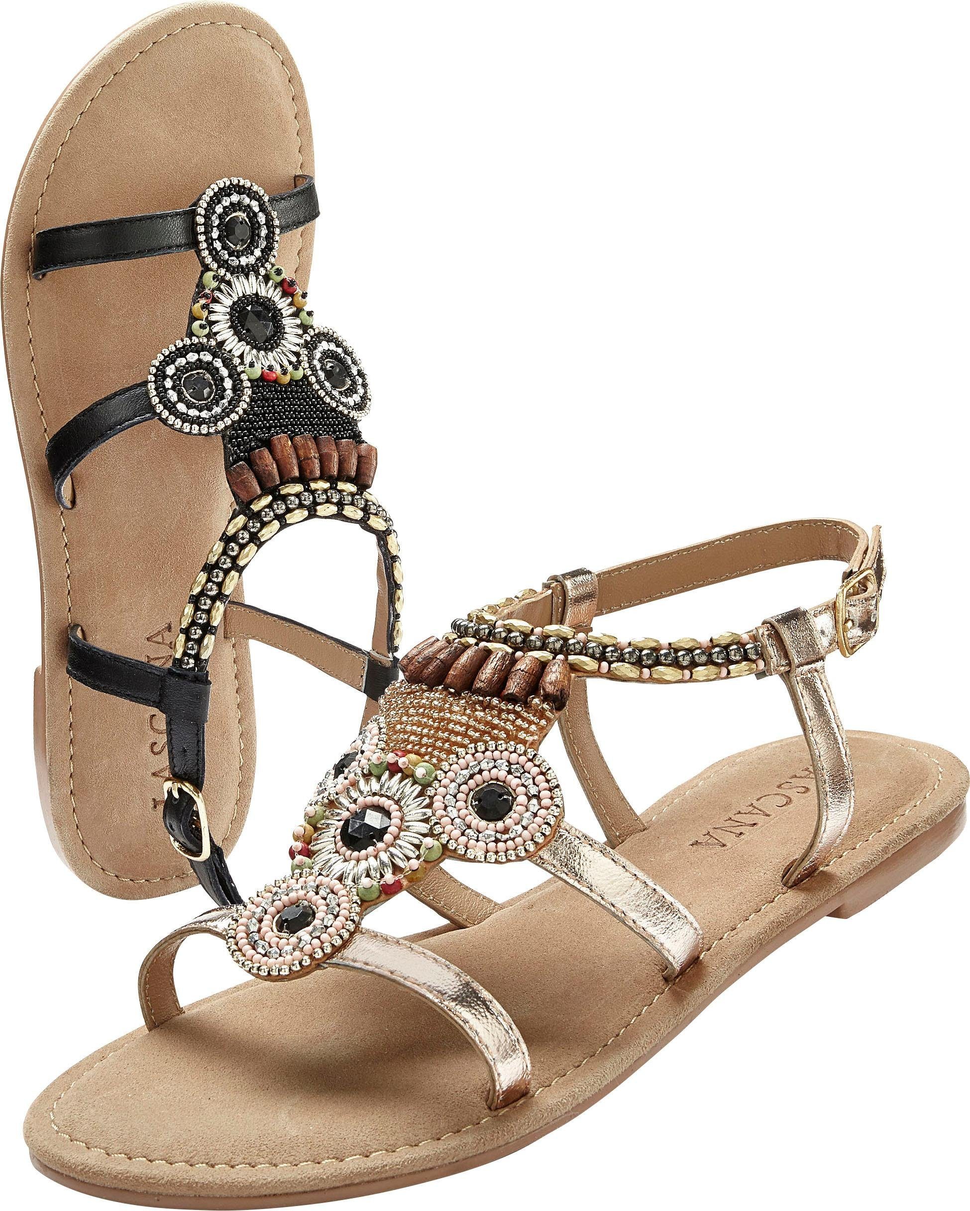 Lascana Sandalen Zomerschoen Sandalette, zomerschoen van leer met steentjes in glinsterende look