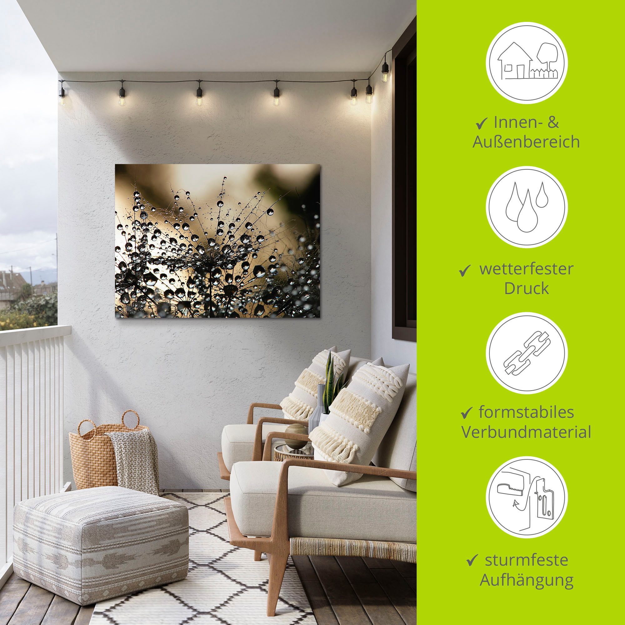 Artland Artprint Natte paardenbloem als artprint van aluminium, artprint voor buiten, artprint op linnen, poster, muursticker