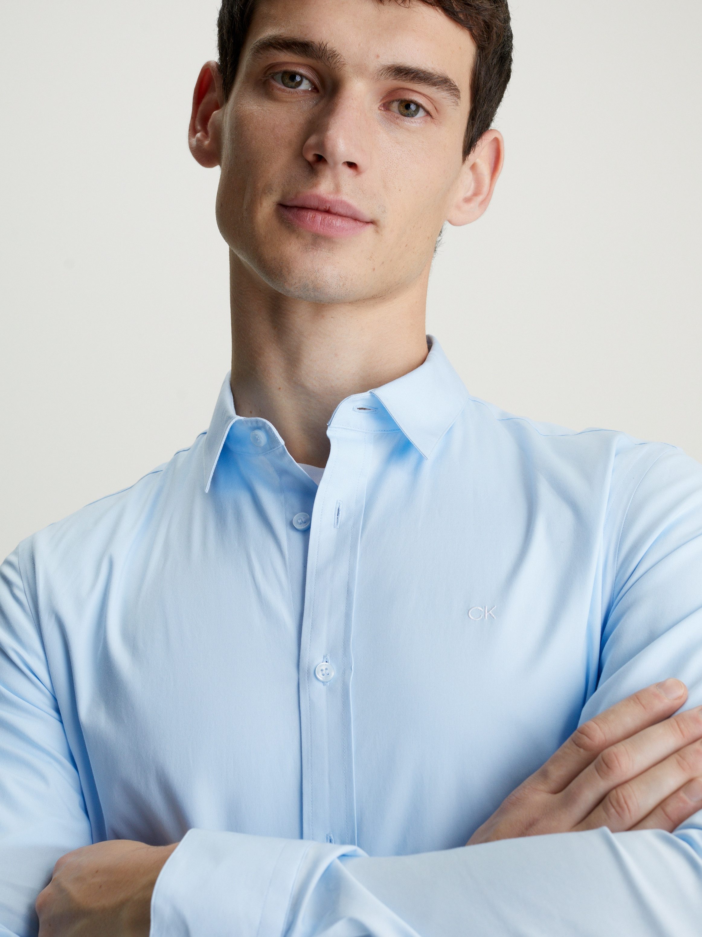Calvin Klein Businessoverhemd STRETCH POPLIN SLIM SHIRT met calvin klein-logo op de borst