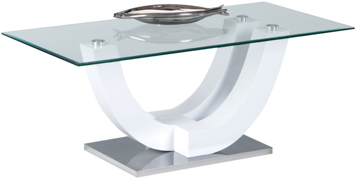 OTTO Stolkom Salontafel Swing glazen tafel, salontafel met glas, BxHxD 120x48x60 cm Veiligheidsglas 8mm dik, U-vormig frame in hoogglans wit gelakt