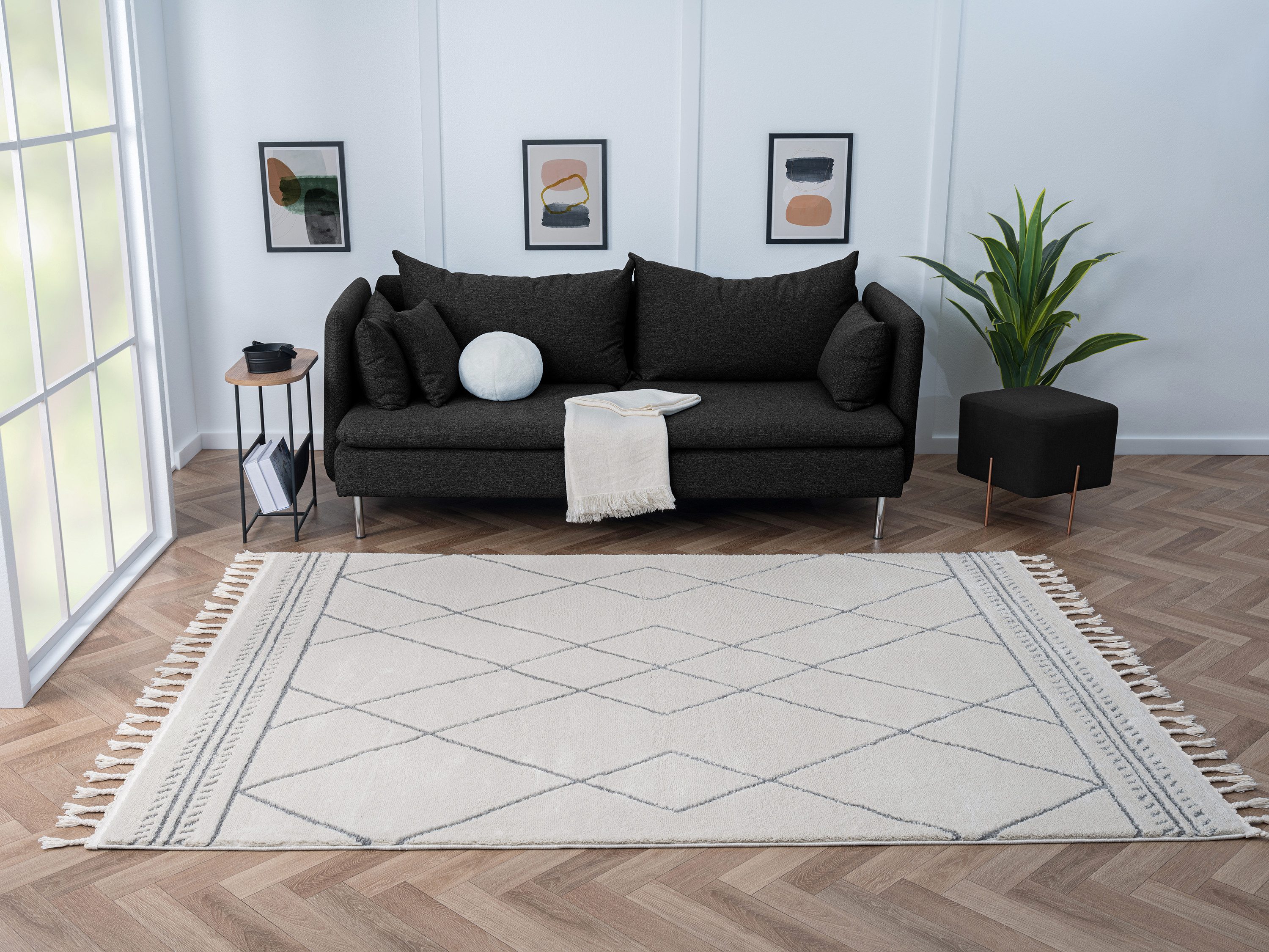 Myflair Möbel & Accessoires Hoogpolig vloerkleed Marokkaans Design, MAGAZIJNOPRUIMING! modern, marokkaans ontwerp, ruitenpatroon, zacht, met franjes