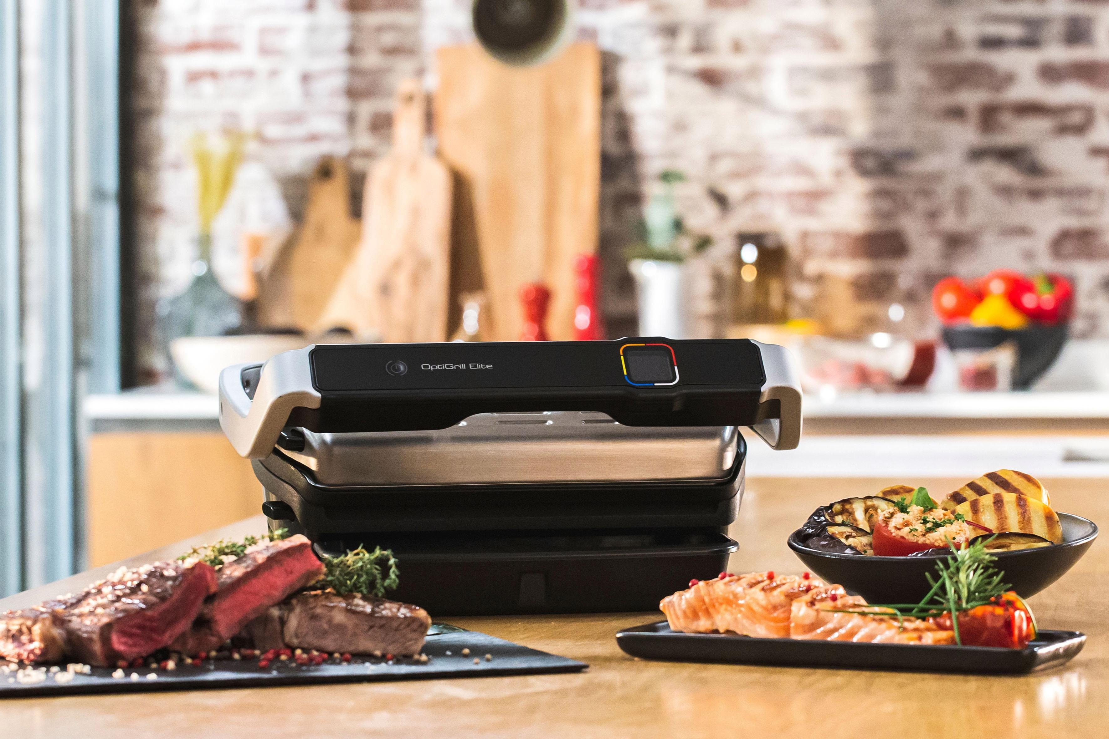 Tefal Contactgrill GC750D OptiGrill Elite 12 programma’s, intuïtieve sensor, grillboost-functie, receptenboek app