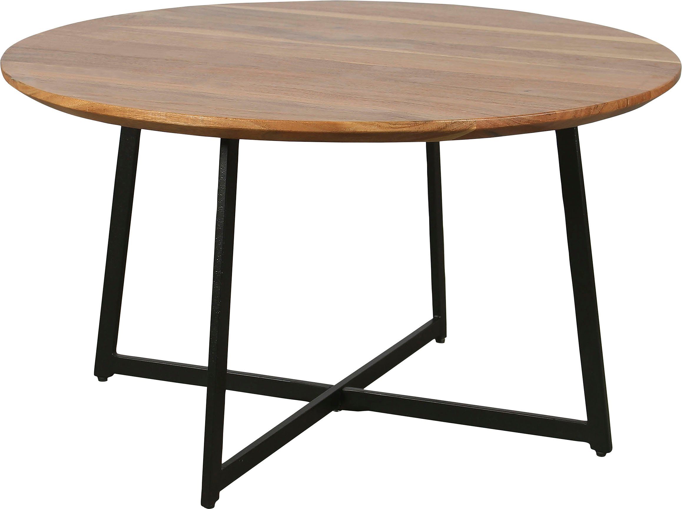 byLIVING Salontafel Alina met massief acaciahout - plaat en zwarte metalen frame, rond 80 cm.