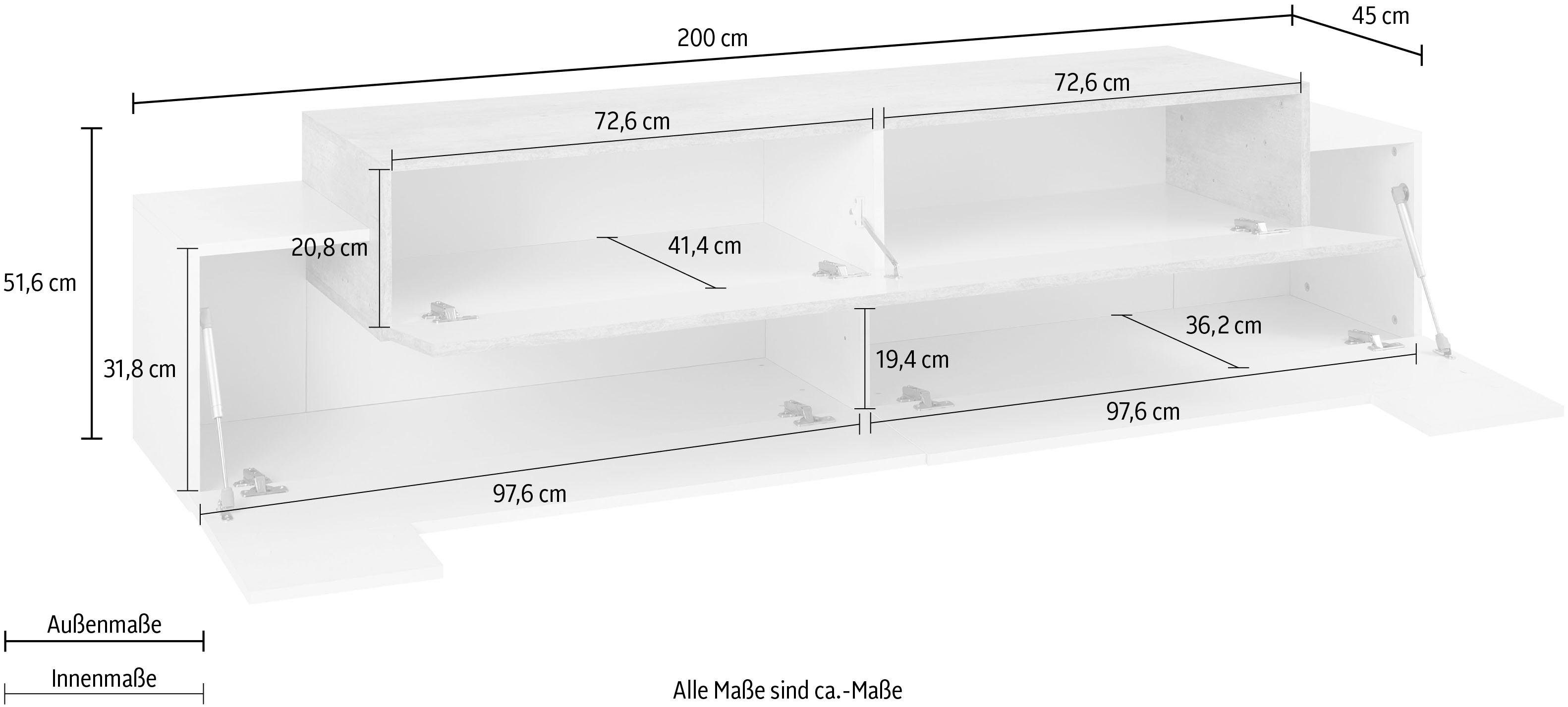 INOSIGN Tv-meubel Coro, lowboard, TV-commode, TV-meubelen, TV-bank met 3 kleppen waarvan 2 met push-to-open functie, breedte 200 cm