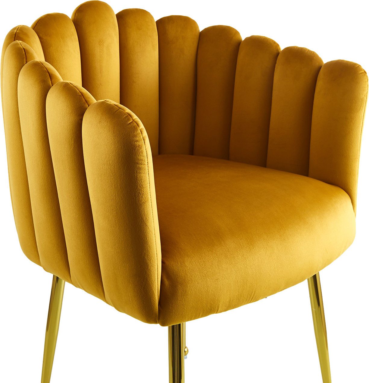 Kayoom Stoel Muna 125, BESTSELLER! opvallende rug-/armleuning in schelpvorm opvallende gevlochten rugleuning, fluwelen bekleding, goudkleurige poten (1 stuk)