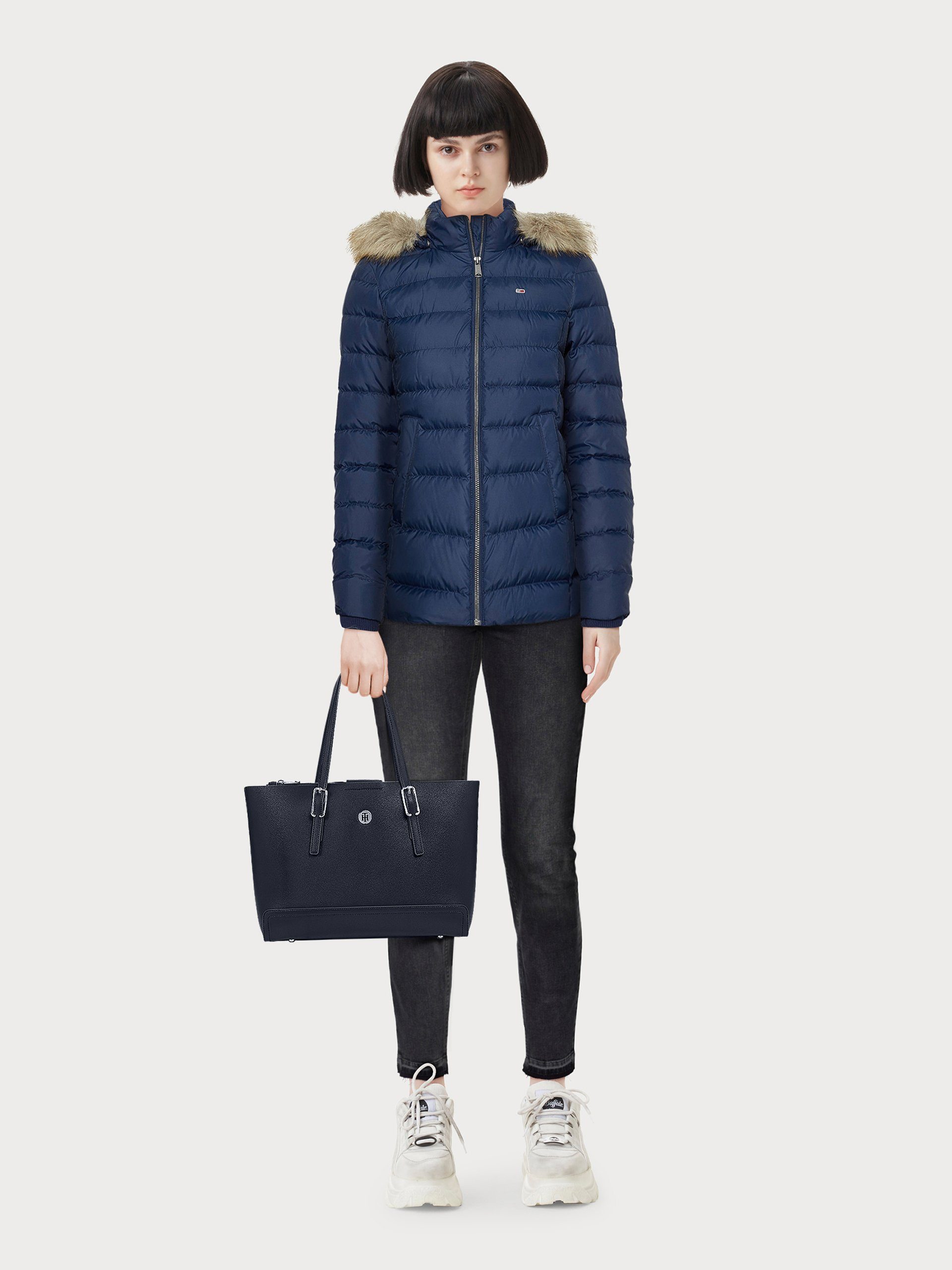 TOMMY JEANS Donsjack BASIC HOODED DOWN JACKET met imitatiebont aan de capuchon & tommy jeans-merklabel