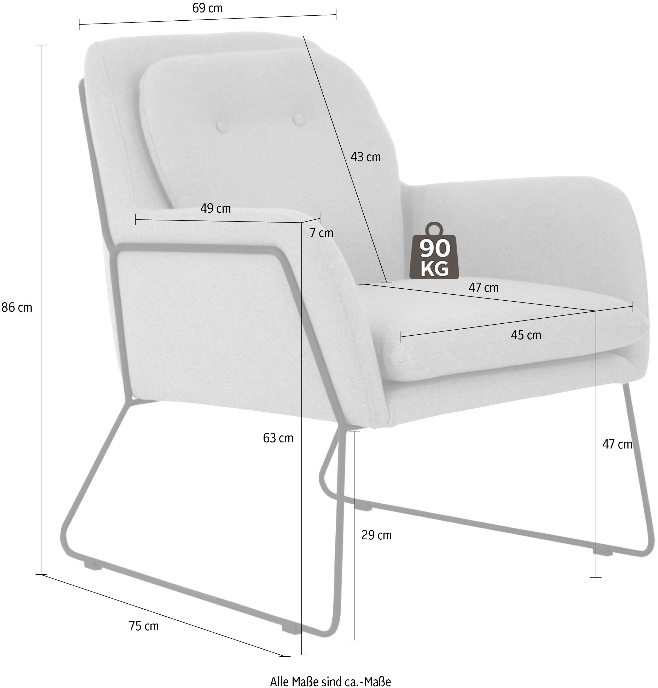 INOSIGN Fauteuil Flin cocktailstoel met knopen en kussen-look achter