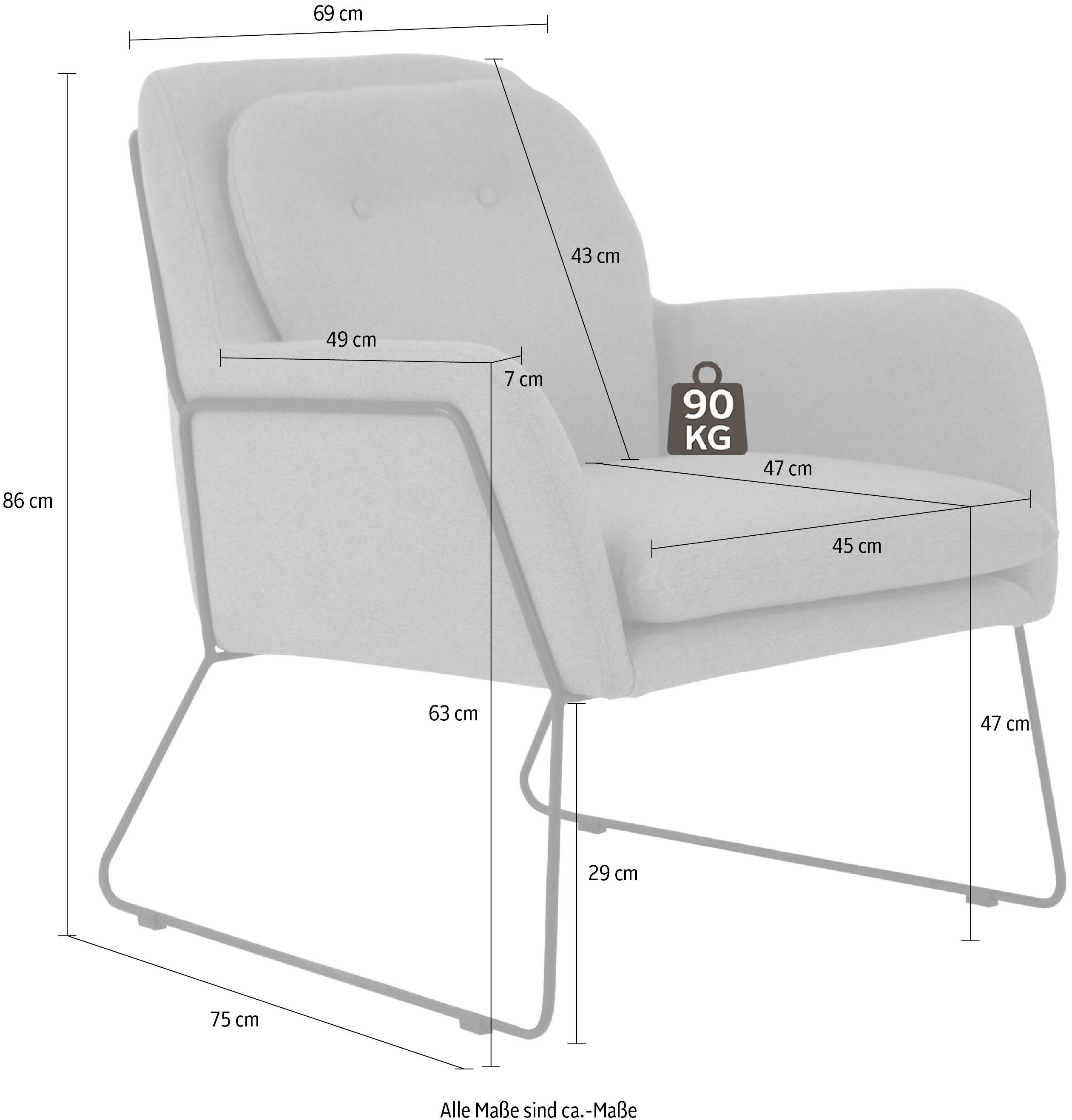 INOSIGN Fauteuil Flin cocktailstoel met knopen en kussen-look achter