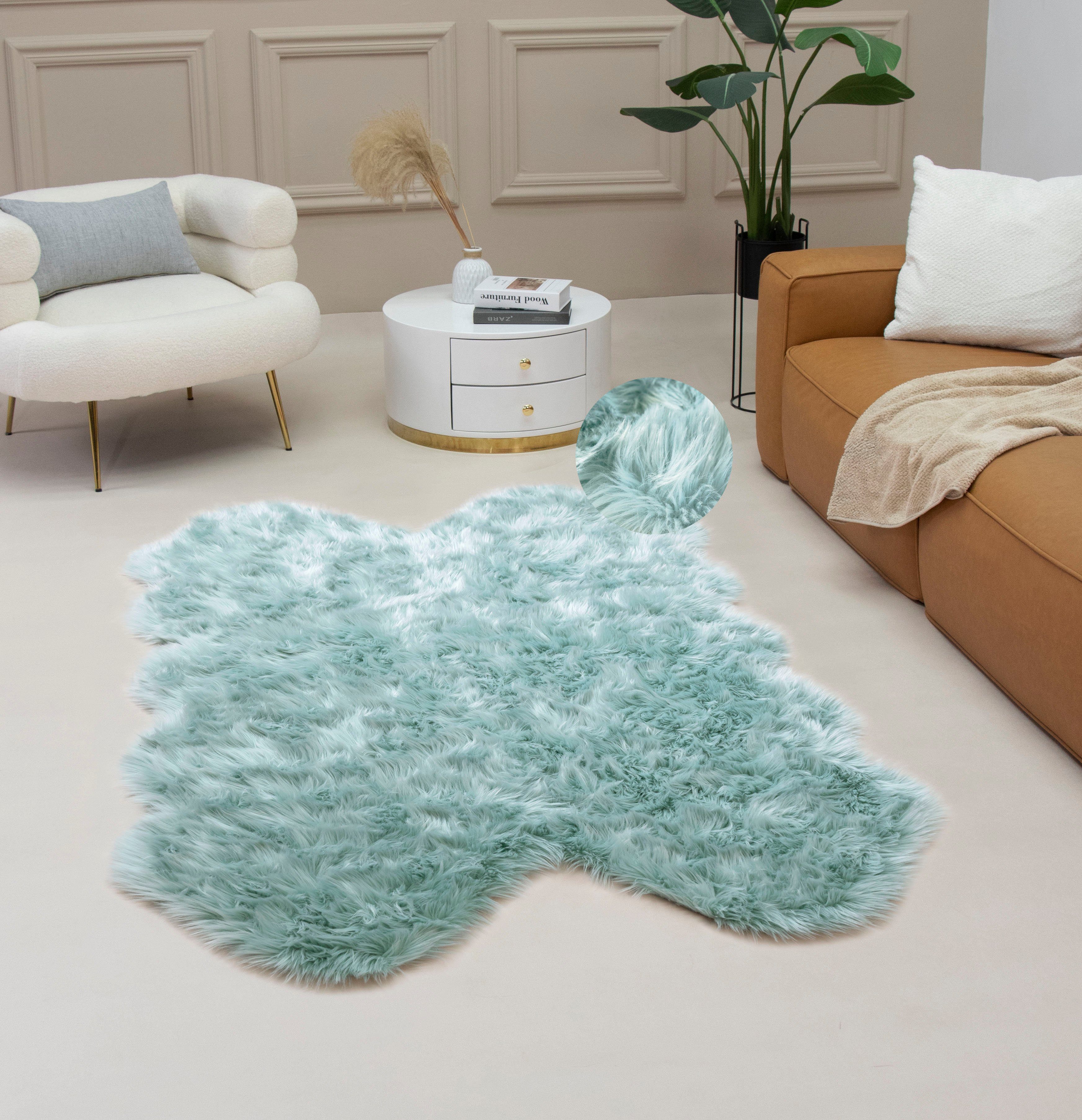 my home Vachtvloerkleed Dena tapijten, vachtvorm, wasbaar Imitatiebont, zacht, unikleuren, woonkamer, slaapkamer, eetkamer