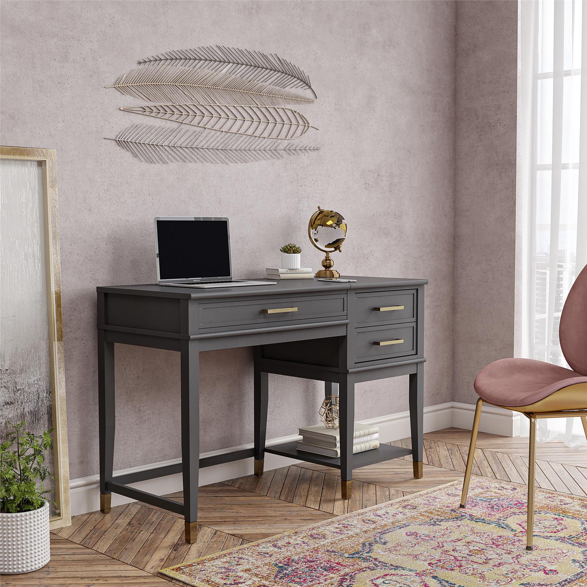 CosmoLiving by Cosmopolitan Bureau Westerleigh in hoogte verstelbaar, met 2 lades, benen massief hout, grepen van metaal (1 stuk)