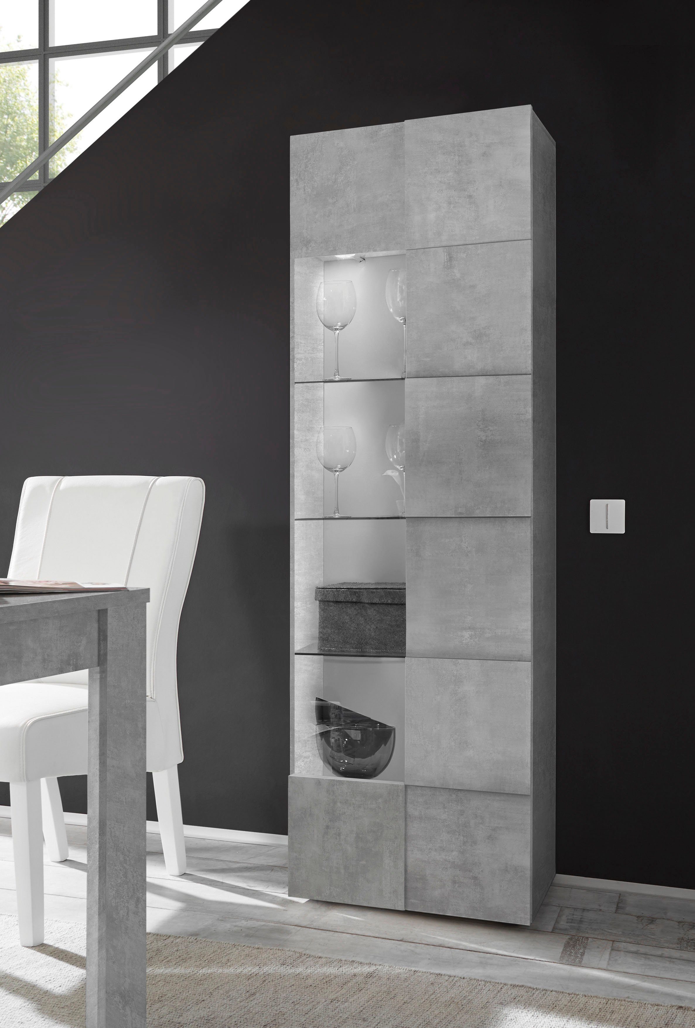 INOSIGN Vitrinekast Dama hoogte 187 cm, breedte 60 cm, opberg vitrine met 1 deur Staande vitrine - front in 3D-uiterlijk, veel opbergruimte, verschillende kleuren