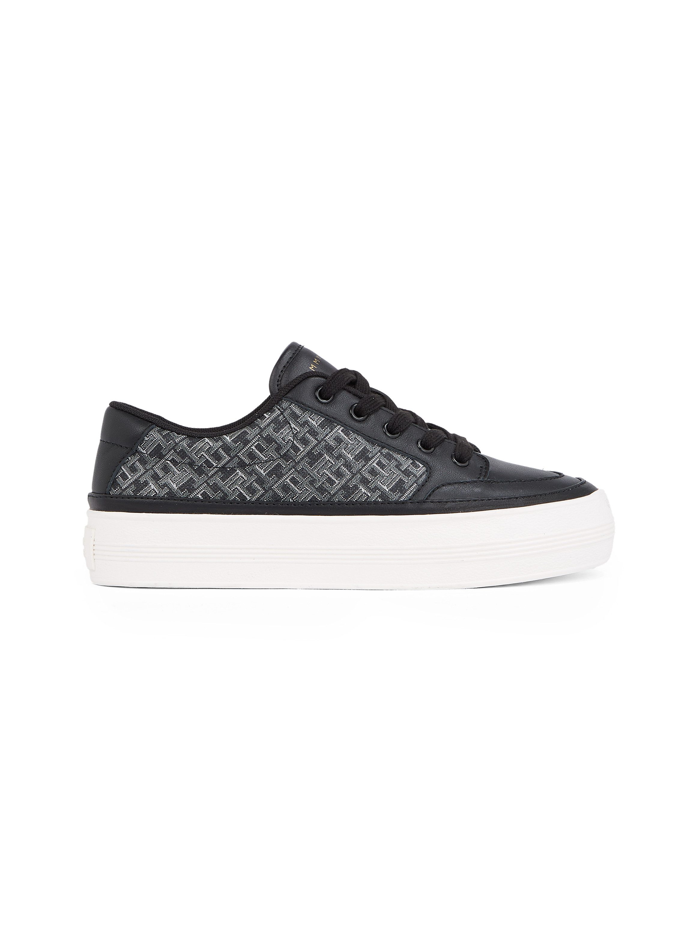 Tommy Hilfiger Plateausneakers VULC LEATHER SNEAKER MONOGRAM , vrijetijdsschoen, lage schoen, veterschoen met allover logoprint