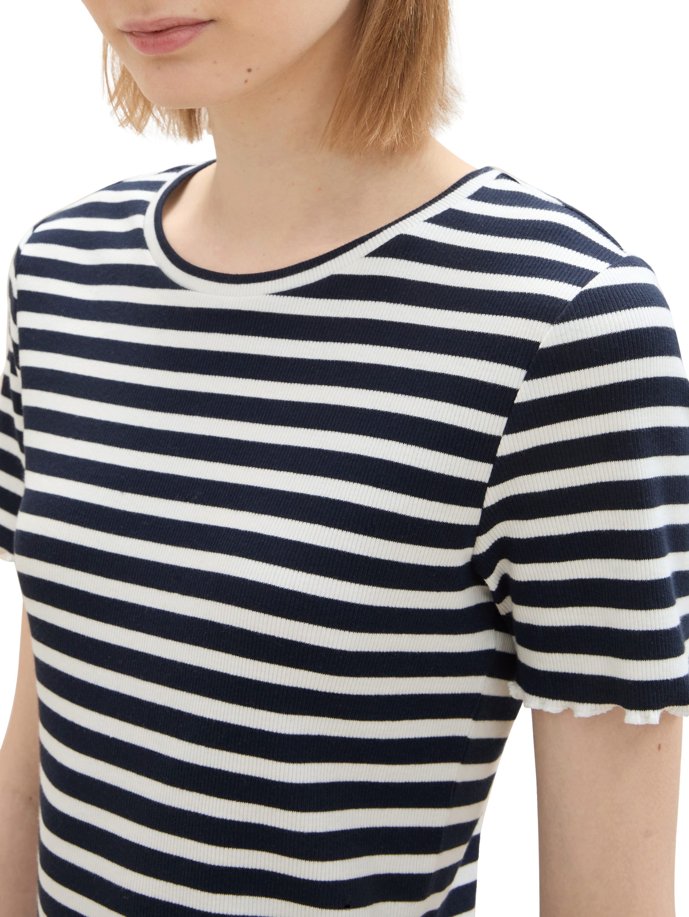 Tom Tailor Denim T-shirt in duo-pack met ribstructuur en gekrulde randen (set, 2-delig)