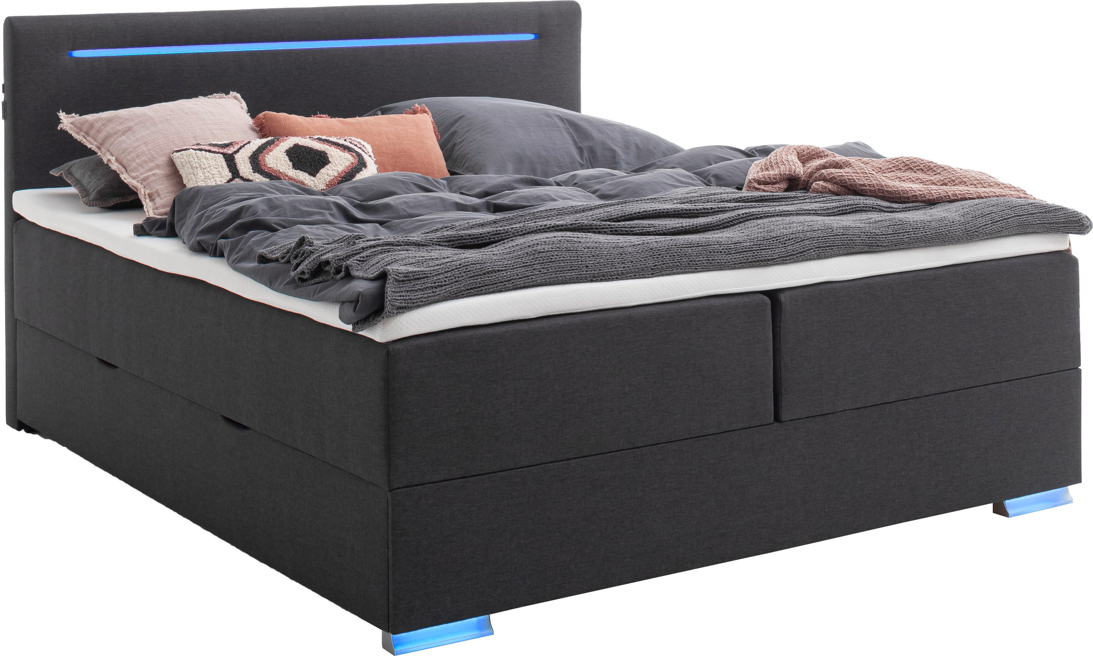 meise.möbel Boxspring Las Vegas Voeten en hoofdbord met ledverlichting, met bedkist en topmatras