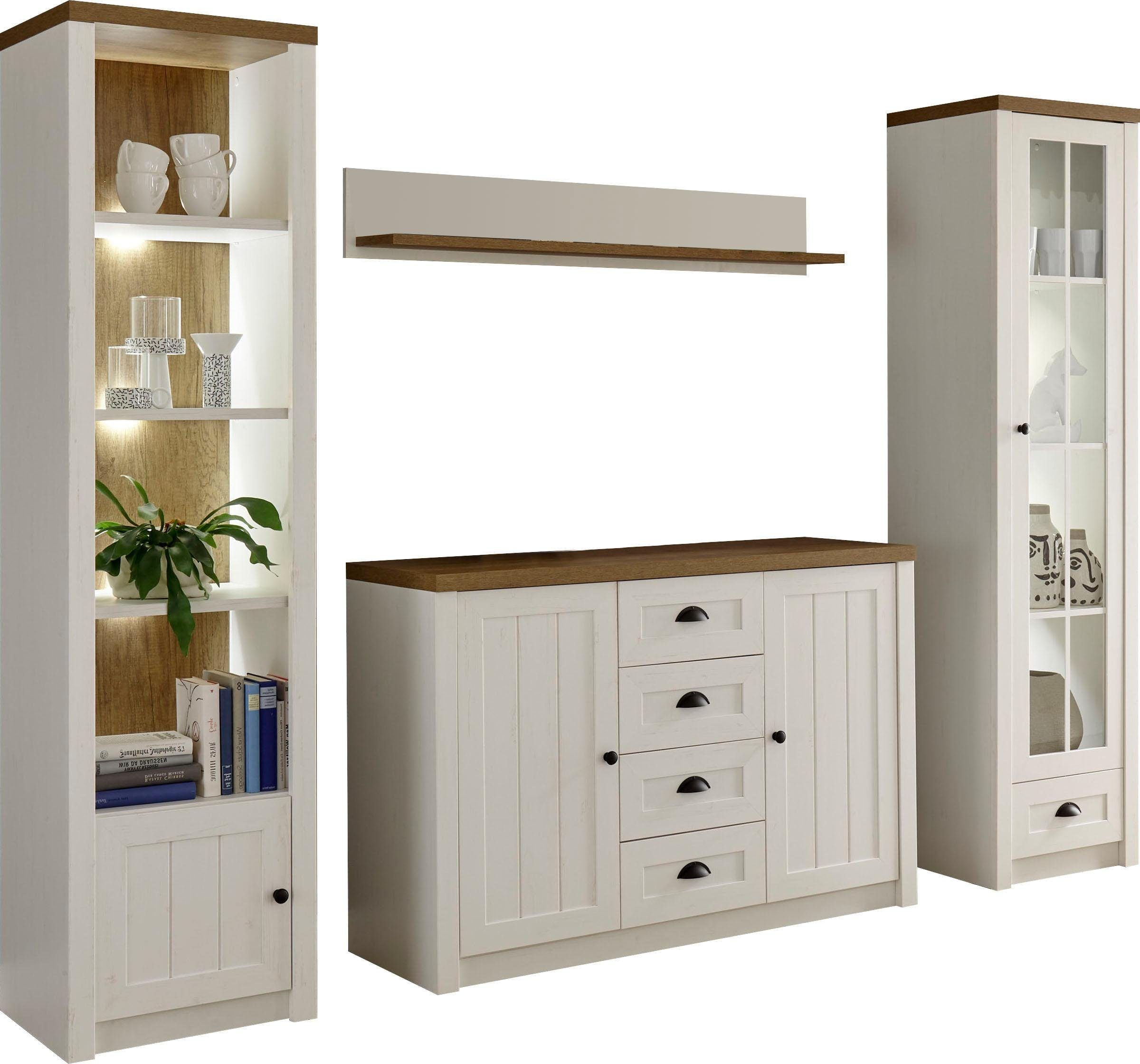 Home affaire Wandmeubel Beauvais Randen en kroonlijsten, totale breedte van het wandmeubel 300 cm (set, 4-delig)