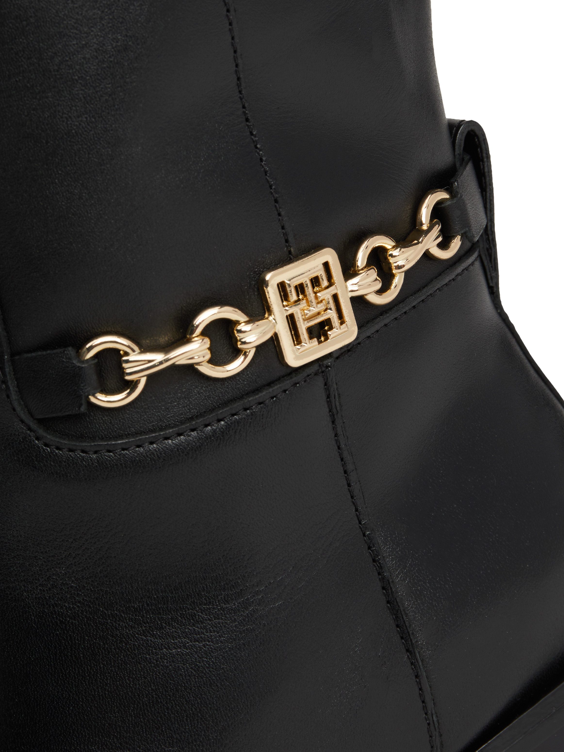 Tommy Hilfiger Laarzen TH CHAIN LEATHER LONG BOOT hakken, lange laarzen met zijdecoratieve gesp