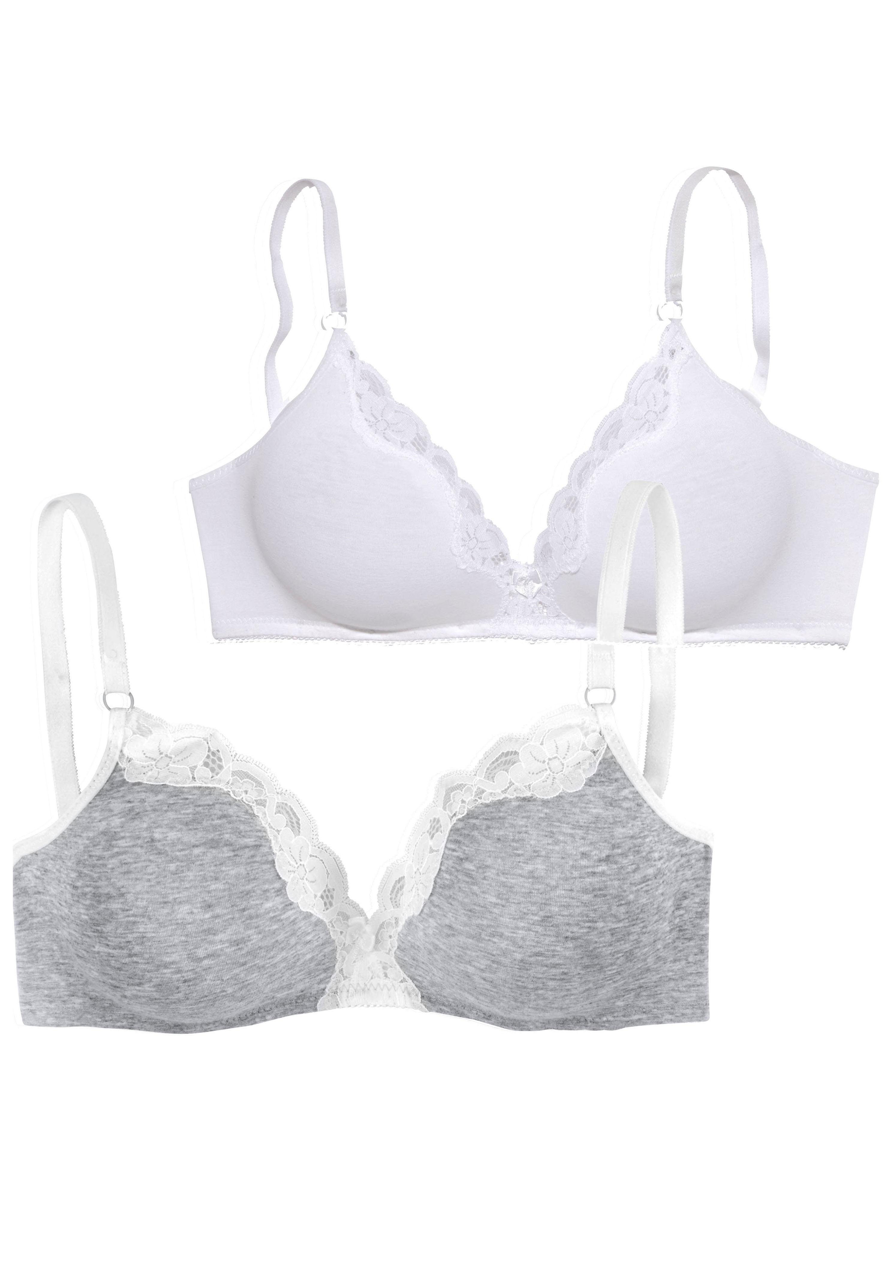 Petite fleur Bralette-bh zonder beugels van katoen met kant (Set van 2)