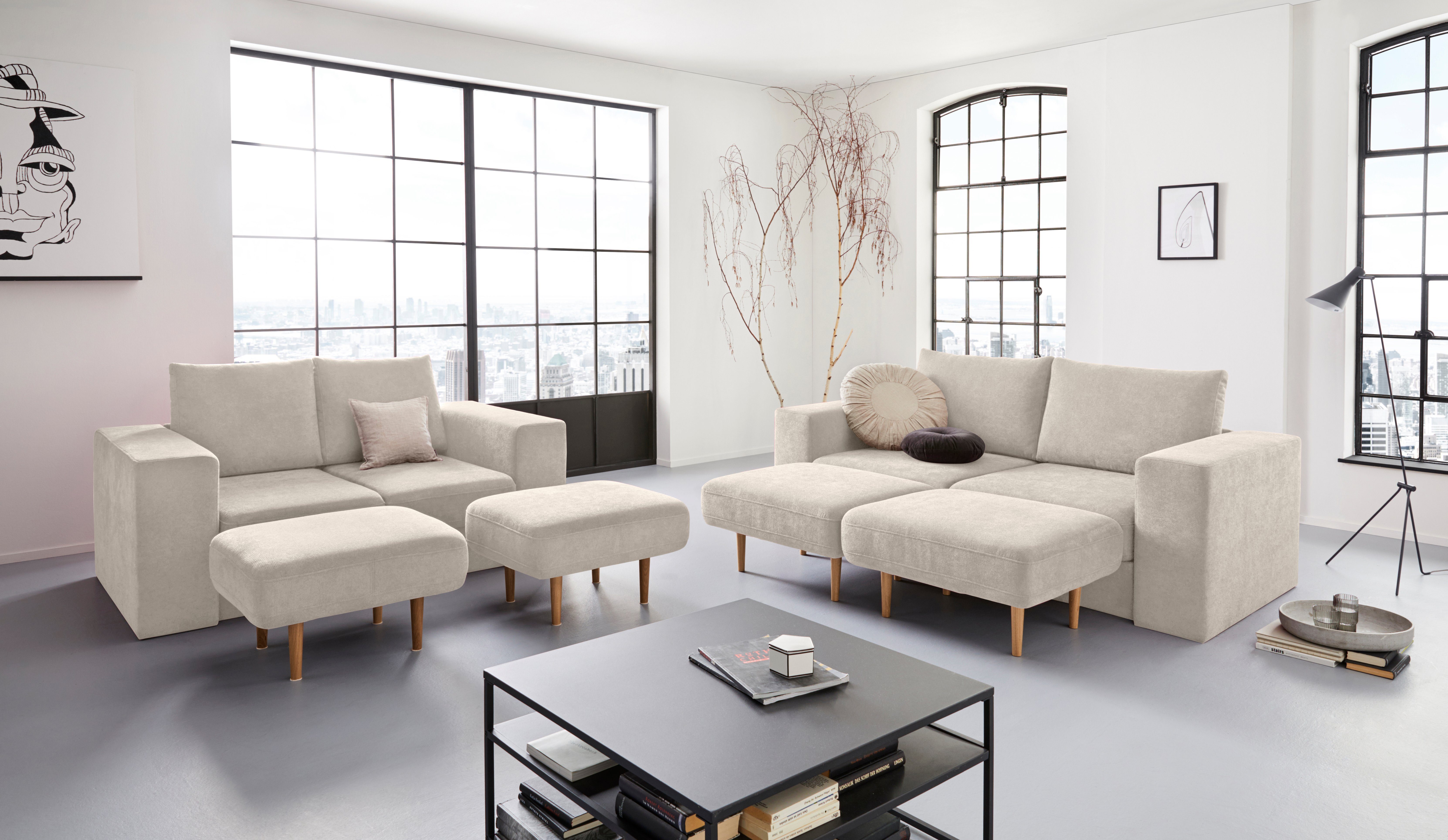 LOOKS BY WOLFGANG JOOP 2-zitsbank Looksv Aan te passen bank: de bank wordt bank met 2 hockers