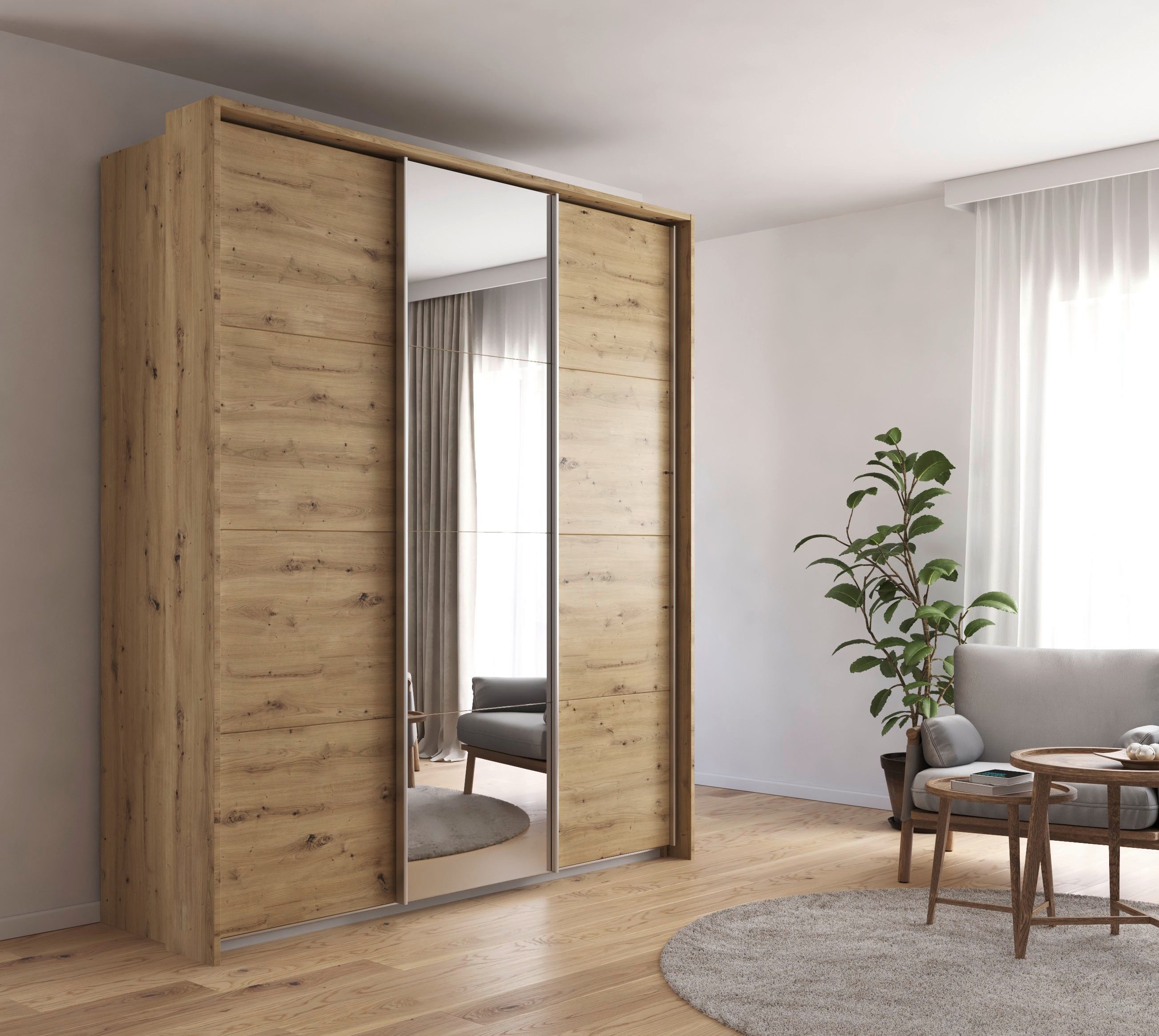 rauch Schuifdeurkast Kledingkast kast garderobe CORTONA met passe-partout en optionele verlichting inclusief indeling 2 boxen en planken