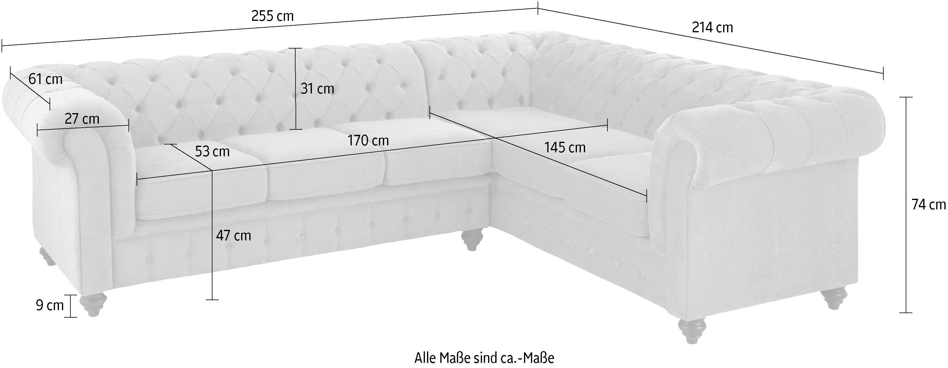 Home affaire Chesterfield-bank Duc hoekbank L-vorm hoogwaardige capitonnage achter, fluwelige look met changerende look