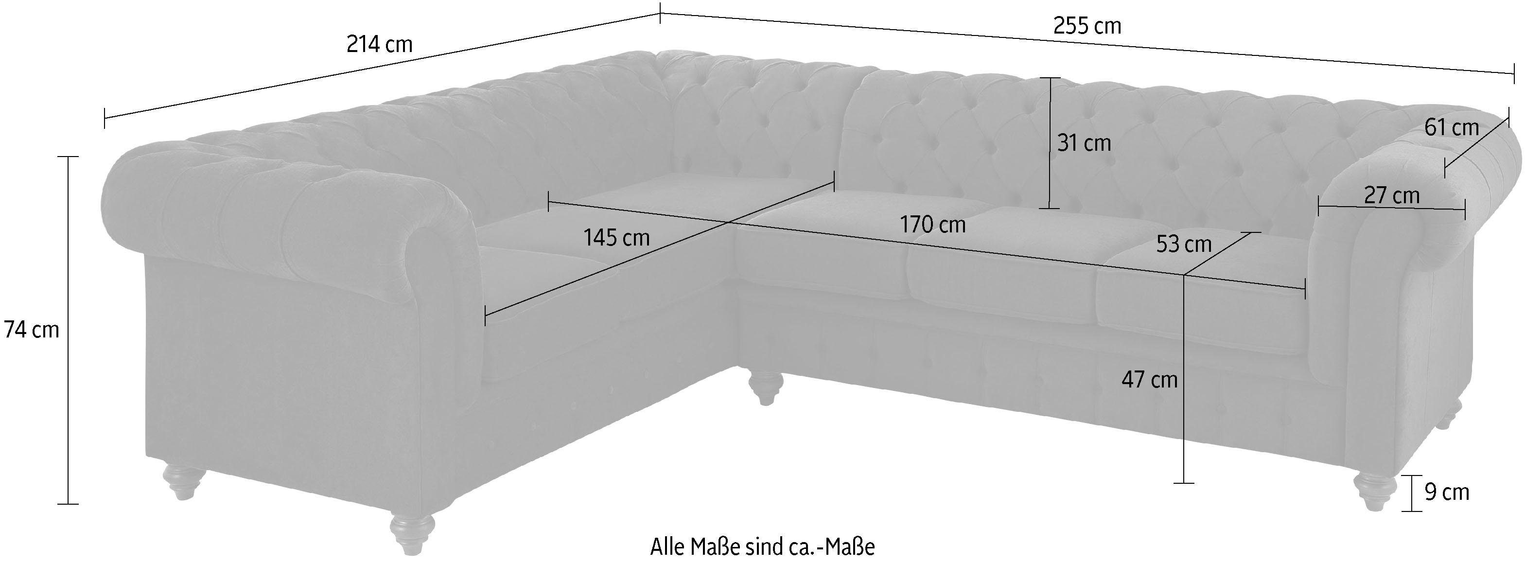 Home affaire Chesterfield-bank Duc hoekbank L-vorm hoogwaardige capitonnage achter, fluwelige look met changerende look