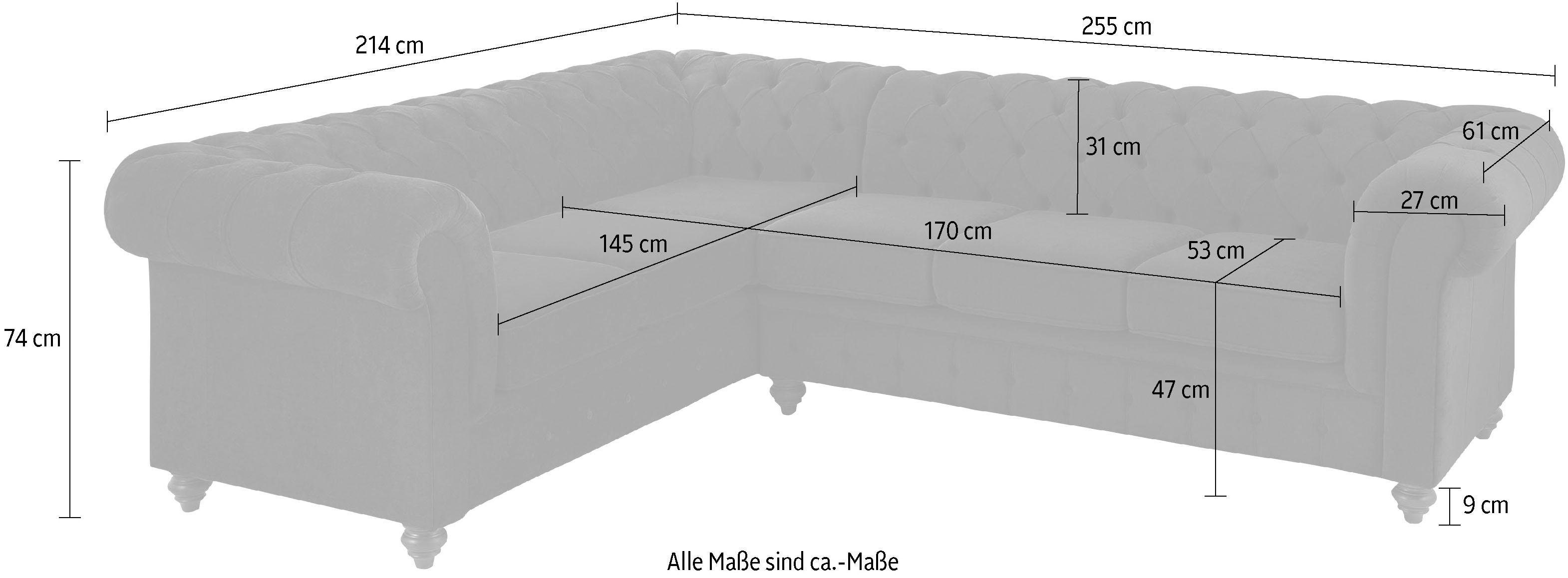 Home affaire Chesterfield-bank Duc hoekbank L-vorm hoogwaardige capitonnage achter, fluwelige look met changerende look