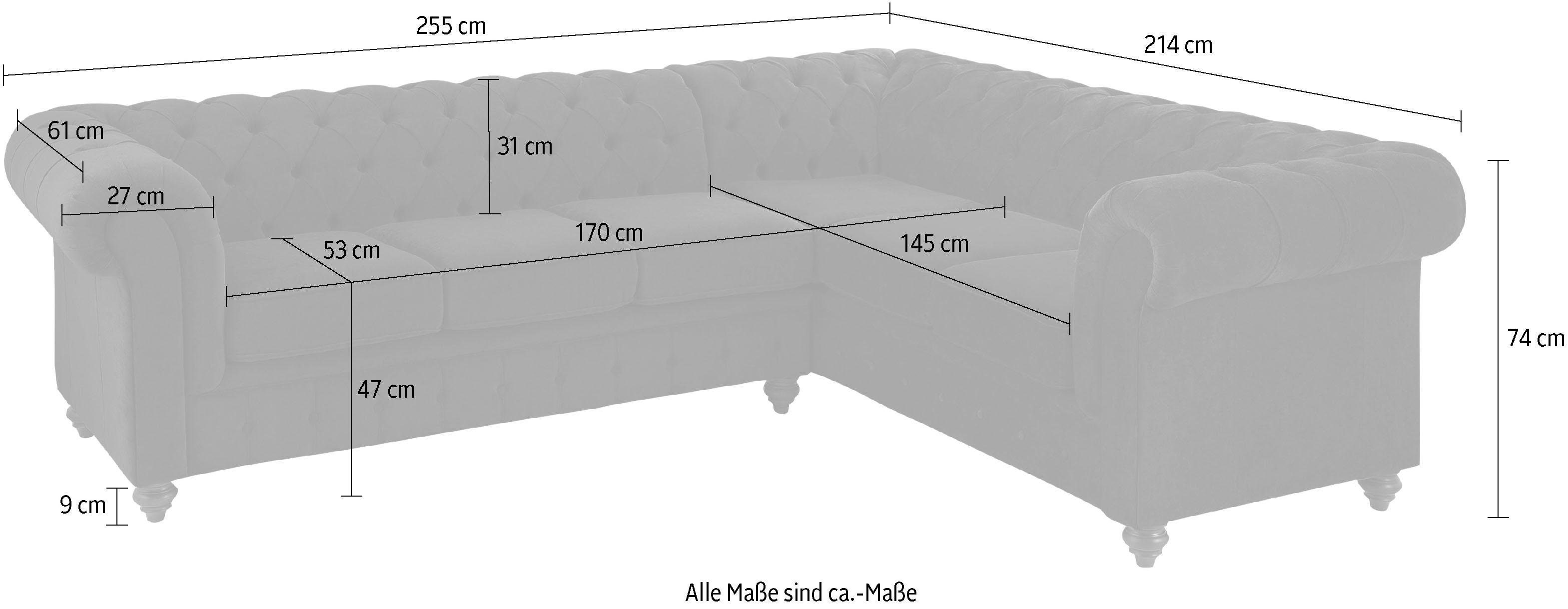 Home affaire Chesterfield-bank Duc hoekbank L-vorm hoogwaardige capitonnage achter, fluwelige look met changerende look