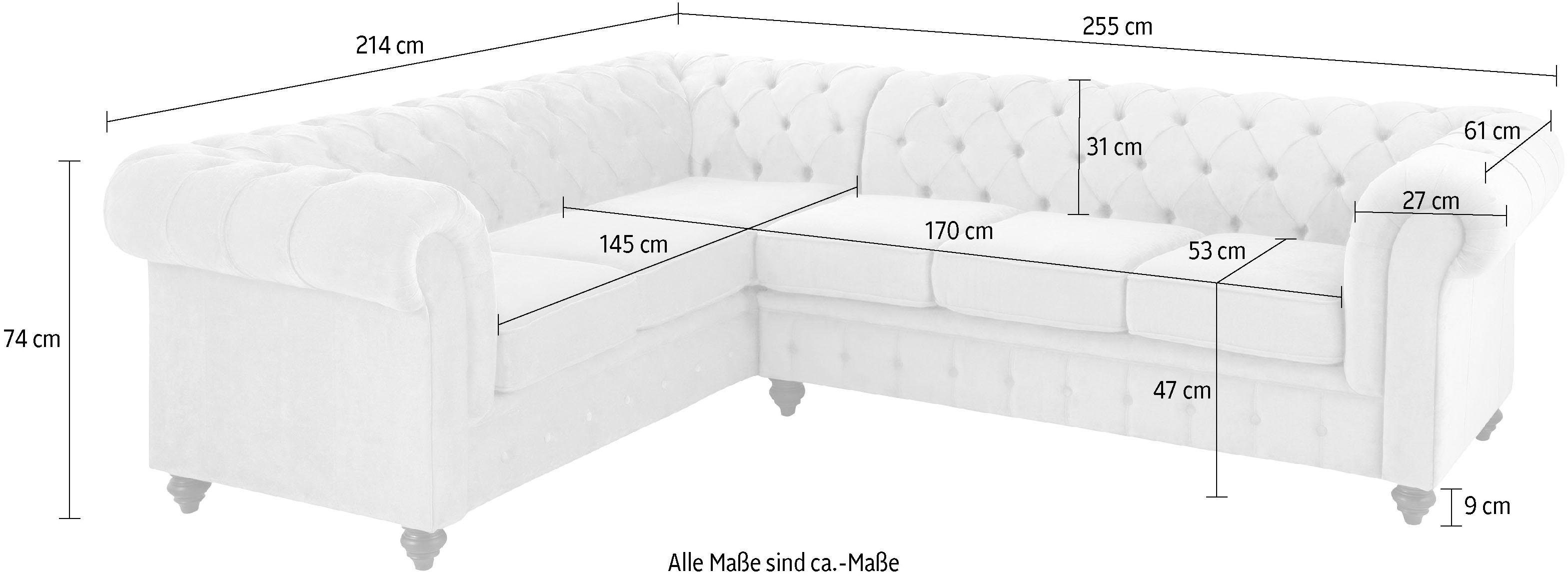 Home affaire Chesterfield-bank Duc hoekbank L-vorm hoogwaardige capitonnage achter, fluwelige look met changerende look