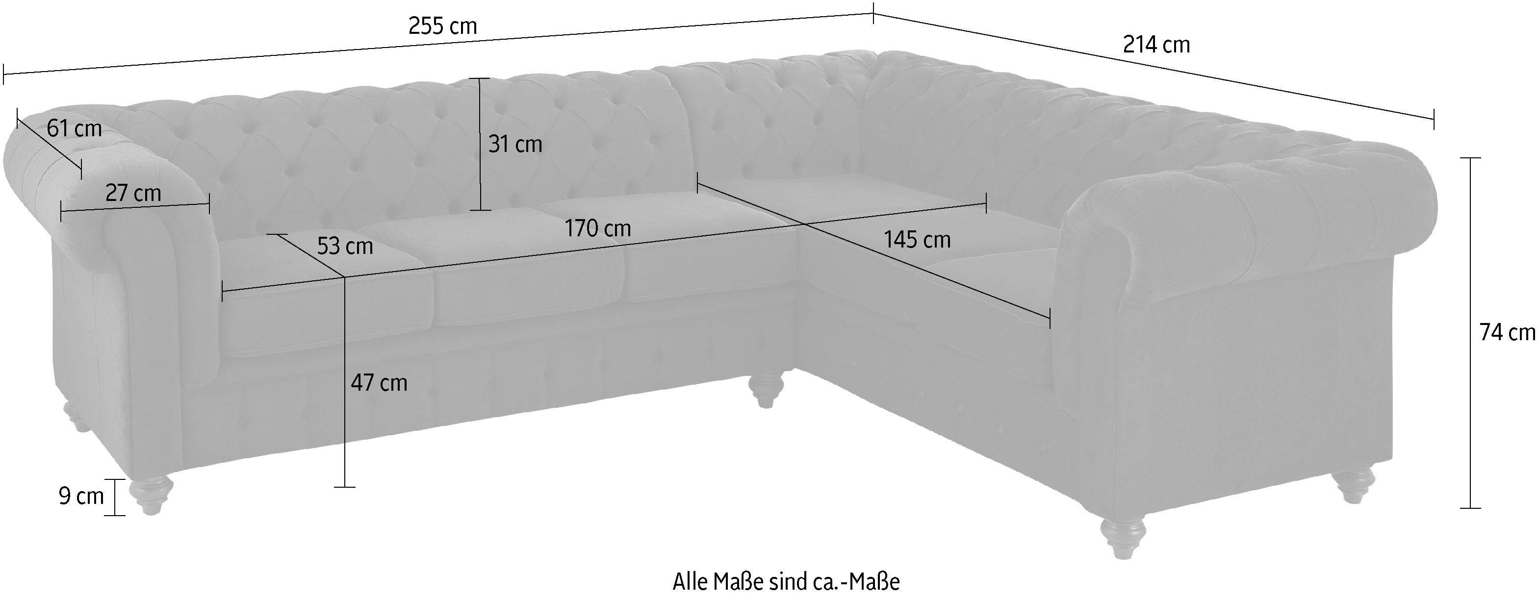 Home affaire Chesterfield-bank Duc hoekbank L-vorm hoogwaardige capitonnage achter, fluwelige look met changerende look