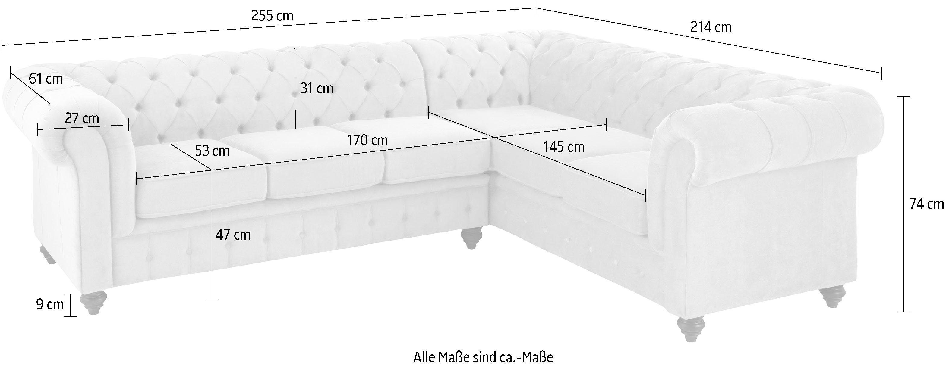 Home affaire Chesterfield-bank Duc hoekbank L-vorm hoogwaardige capitonnage achter, fluwelige look met changerende look