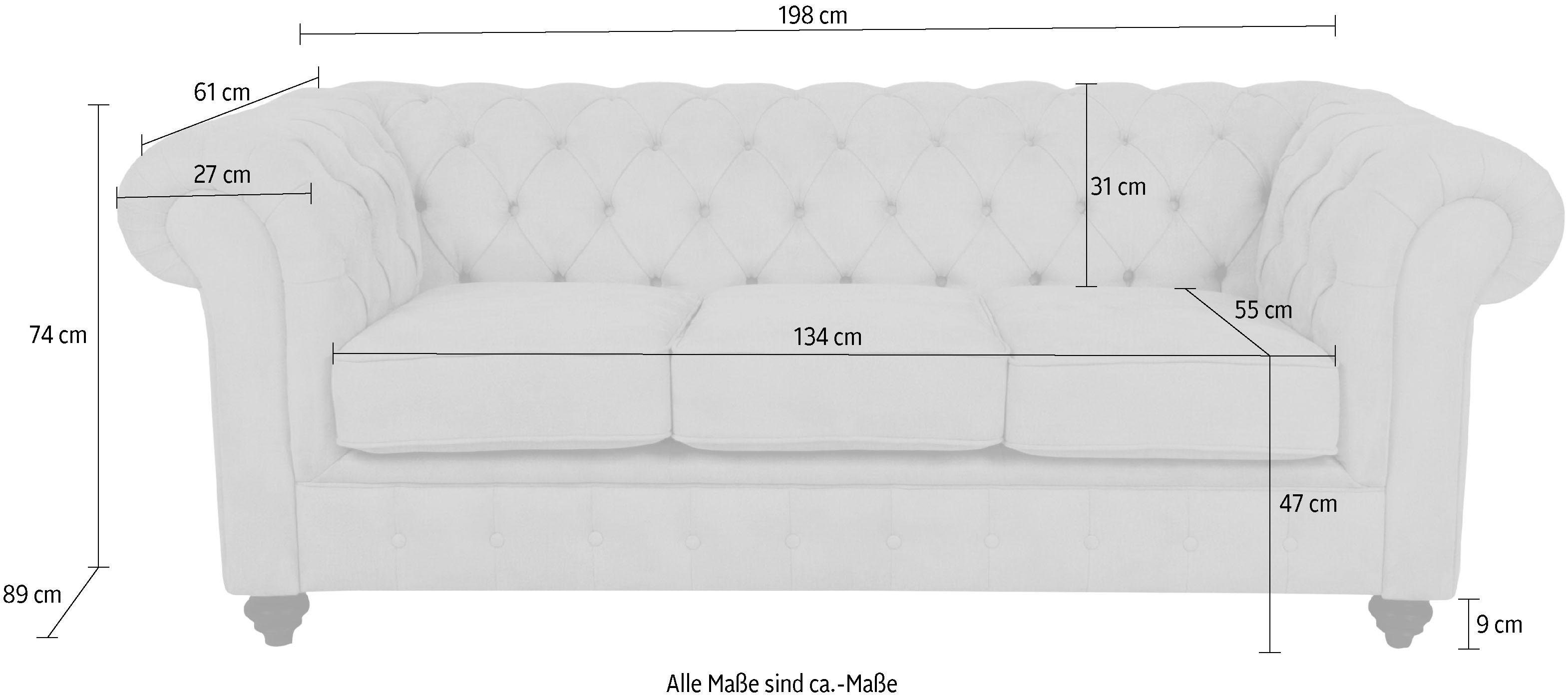 Home affaire Chesterfield-bank Duc 3-zits hoogwaardige capitonnage achter, fluwelige look met changerende look