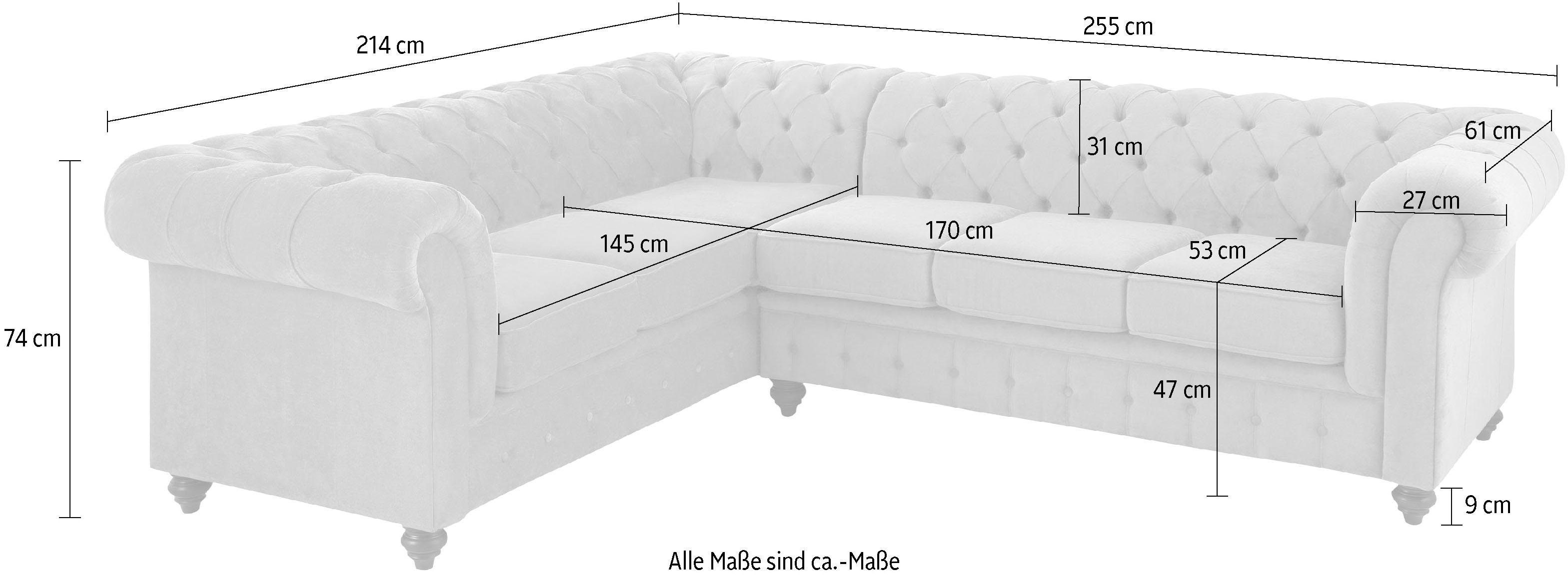 Home affaire Chesterfield-bank Duc hoekbank L-vorm hoogwaardige capitonnage achter, fluwelige look met changerende look