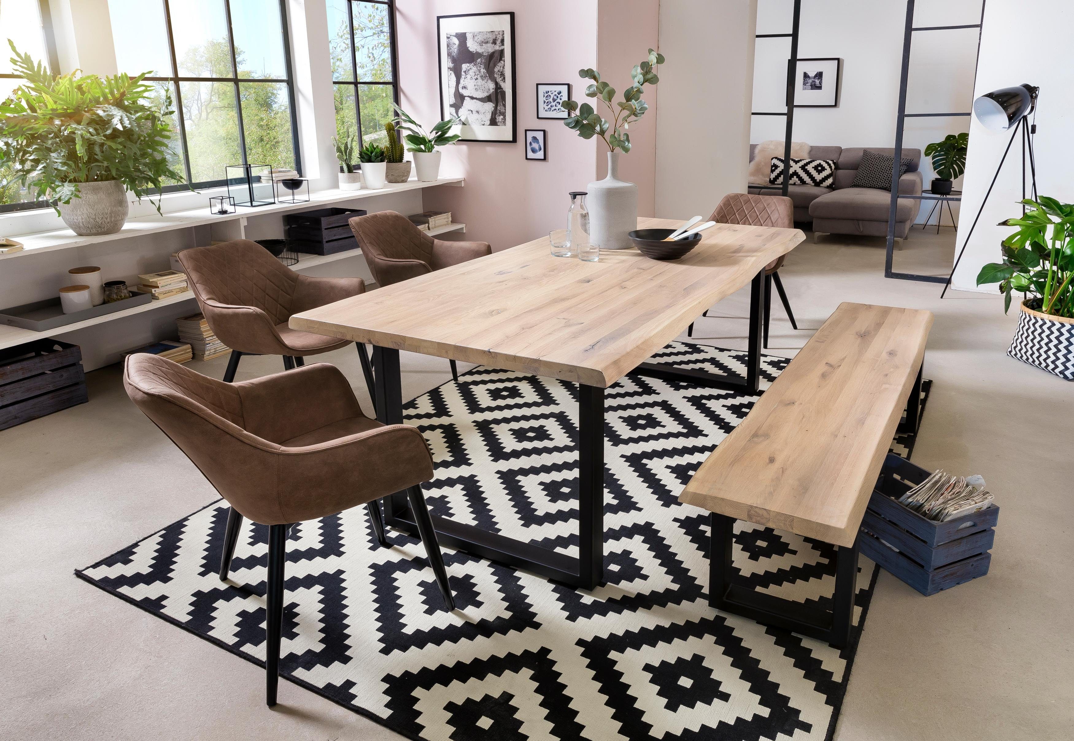 Home affaire Eettafel TRISTAN met boomrand eettafels maat 200 cm x 77 cm x 100 cm wit