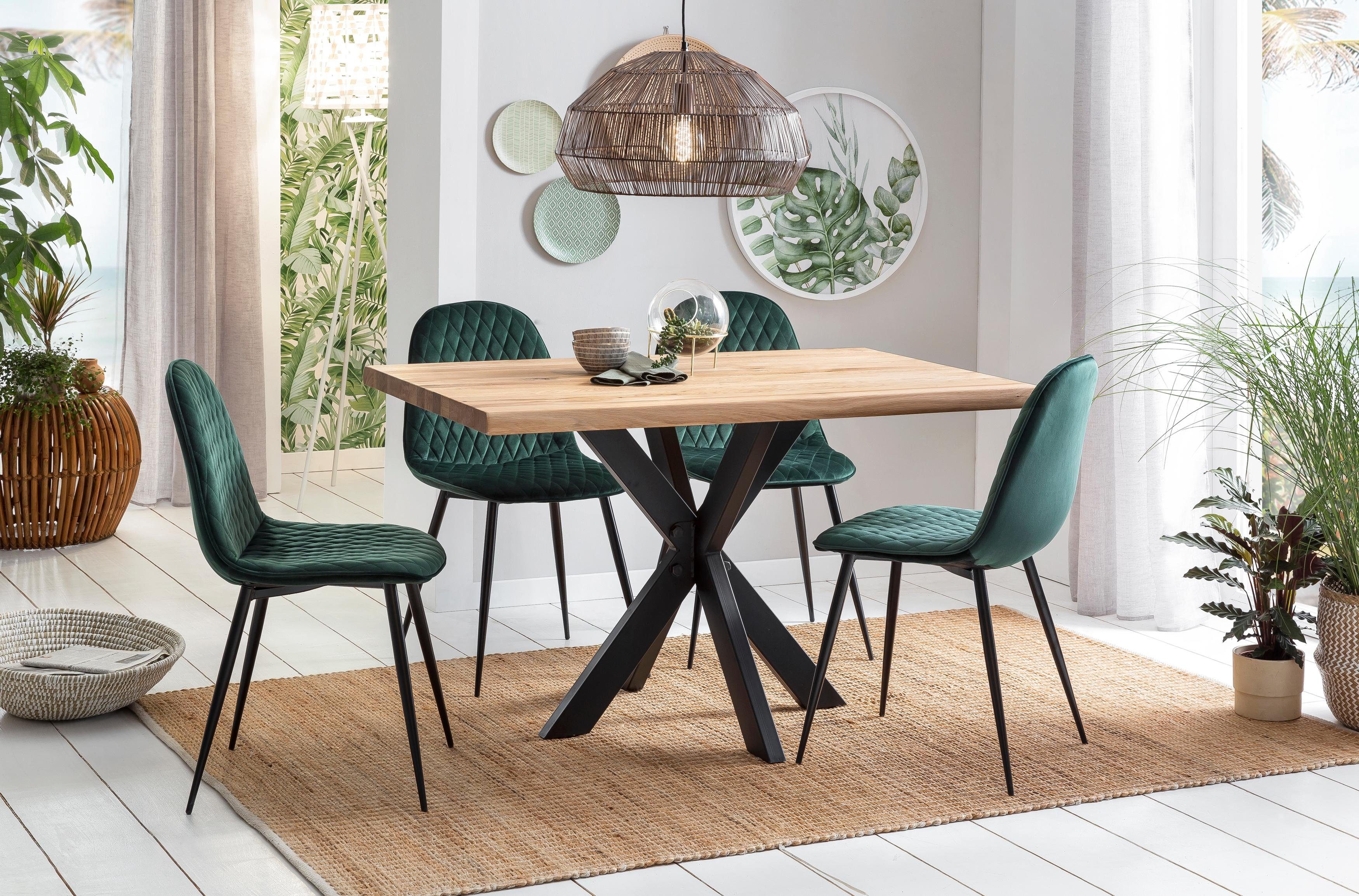 Home affaire Eettafel TRISTAN met modern spider-frame en schaaldeel eettafels maat 125 cm x 77 cm x 85 cm beige