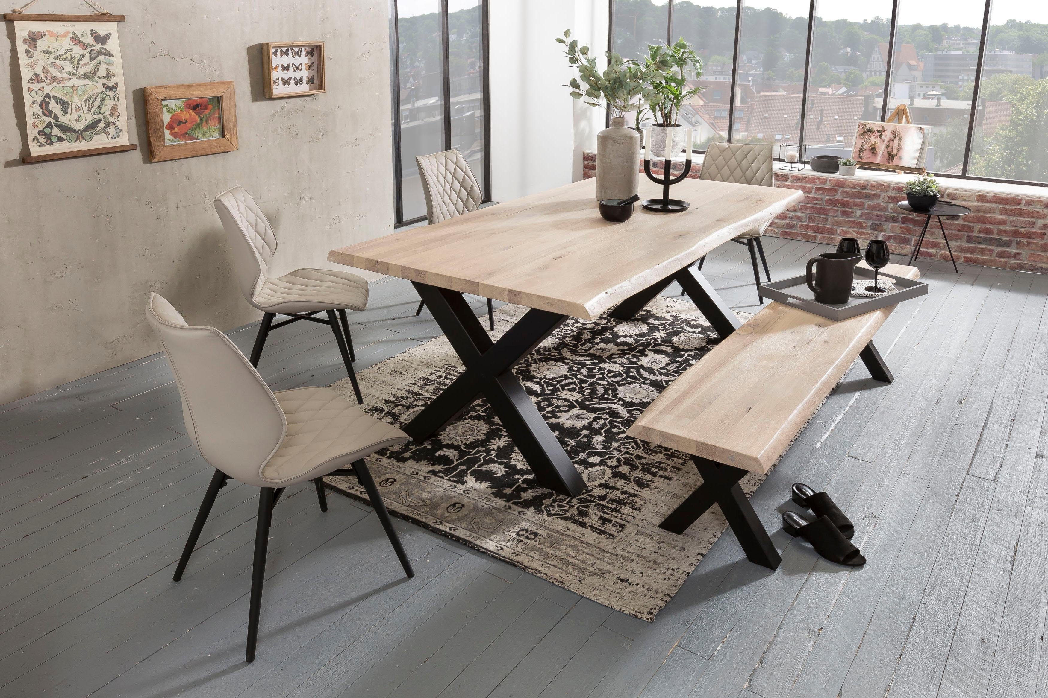 Home affaire Eettafel TRISTAN met boomrand (3 stuks) eettafels maat 200 cm x 77 cm x 100 cm wit