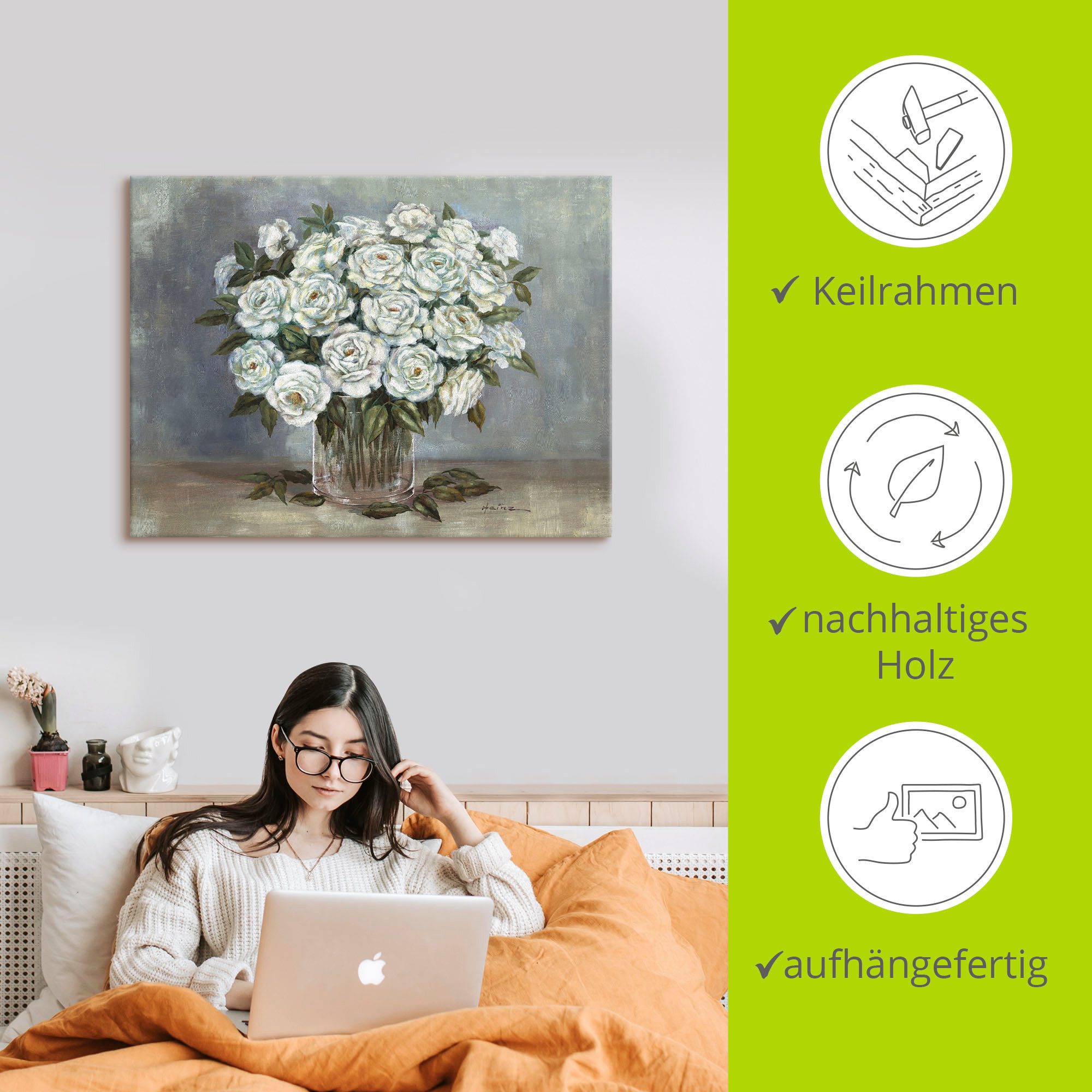 Artland Artprint Witte rozen als artprint op linnen, poster in verschillende formaten maten