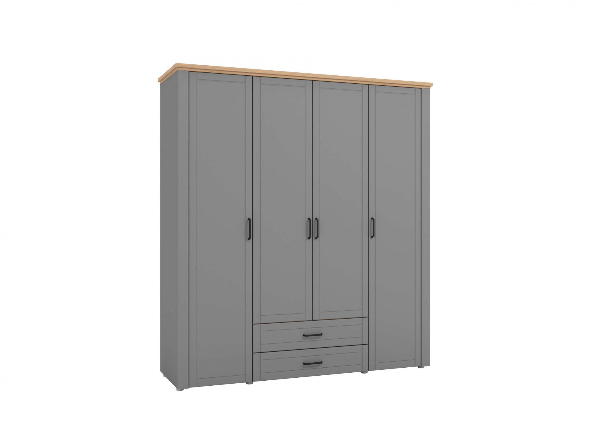 Home affaire Kledingkast Valencia, complete binneninrichting en 2 lades, 190 cm breed Slaapkamerkast met landhuis cassette-look en zwarte handgrepen