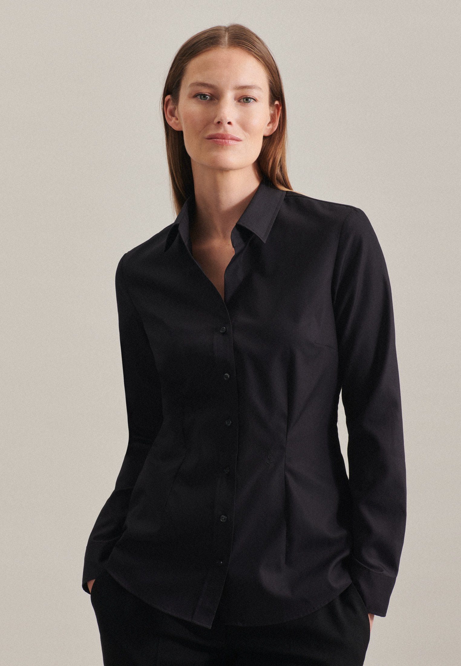 seidensticker Overhemdblouse Zwarte roos 1/1 kraag uni