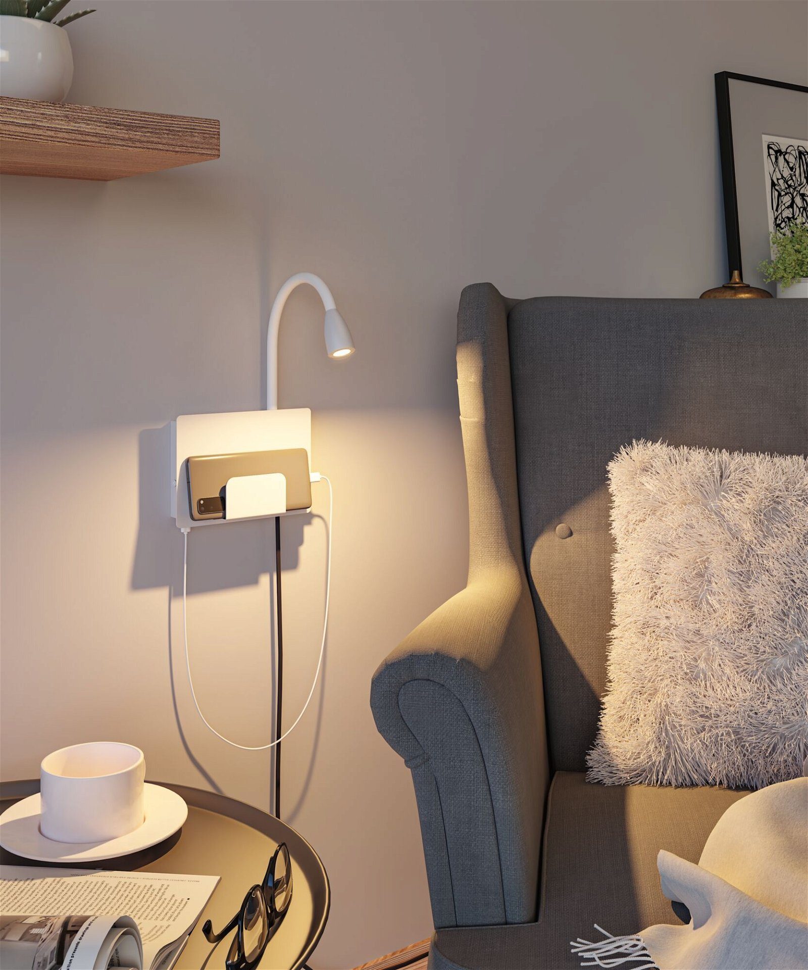 Paulmann Led-wandlamp Halina 3W USBC 230V 2700K Kunststof/Metaal