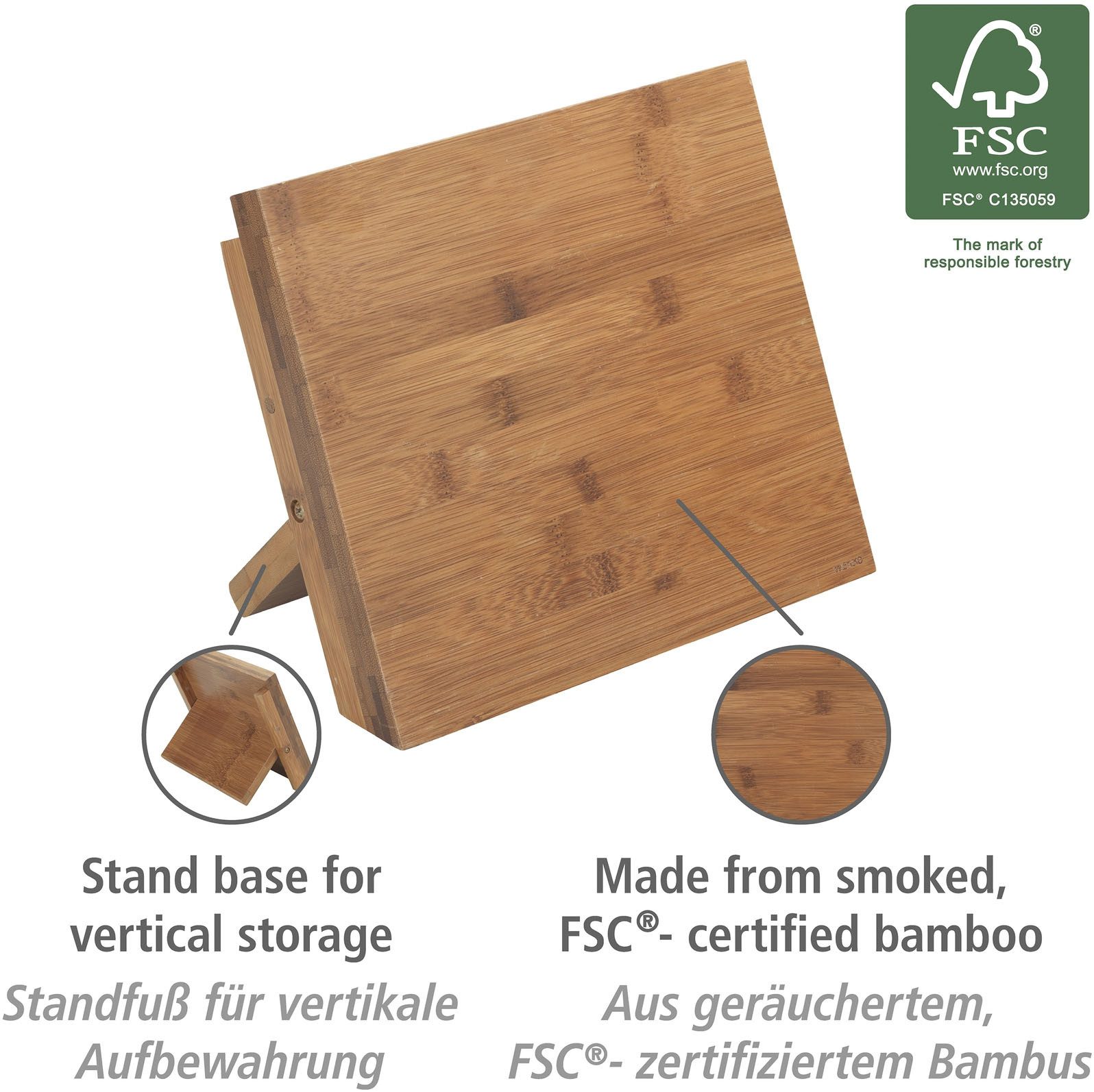 WENKO Magnetisch messenblok Model Mesina magnetische messenhouder voor de keuken, bamboe, landhuisstijl