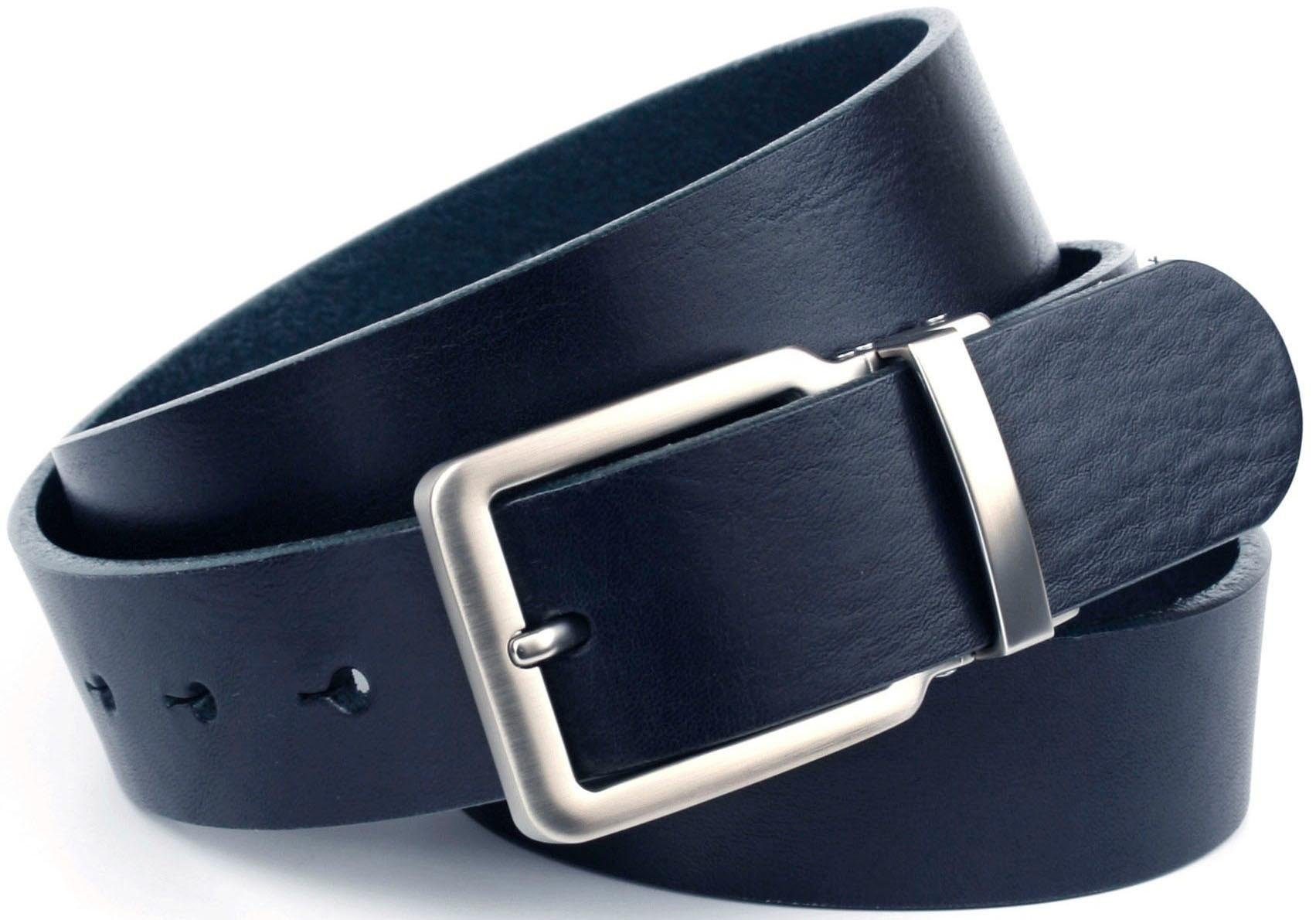 Anthoni Crown Leren riem 3,5 cm brede casual, volledig leren riem heren riemen maat 90 blauw