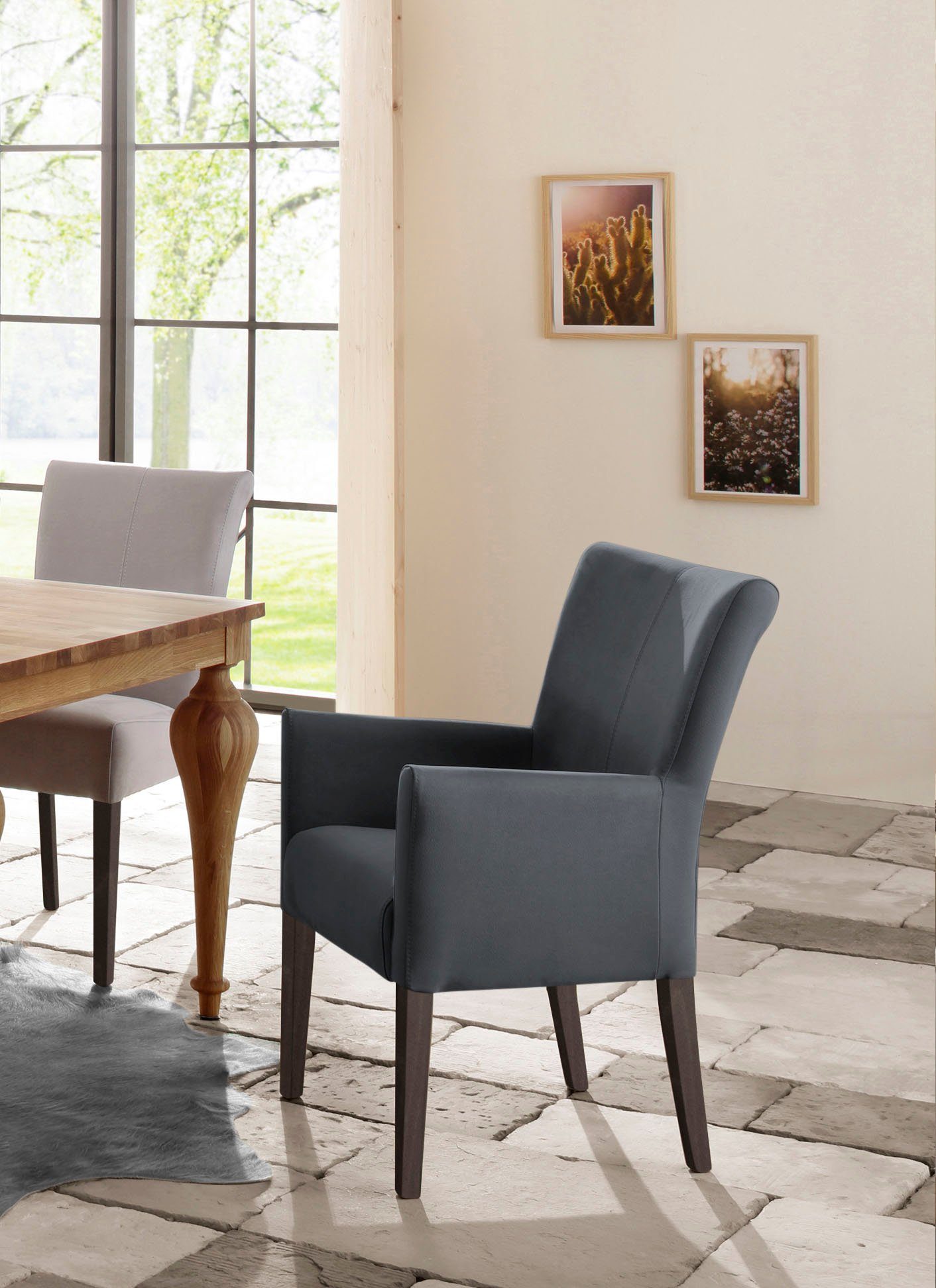 Home affaire Eetkamerstoel King Gestoffeerde stoel, fauteuil, massief houten frame