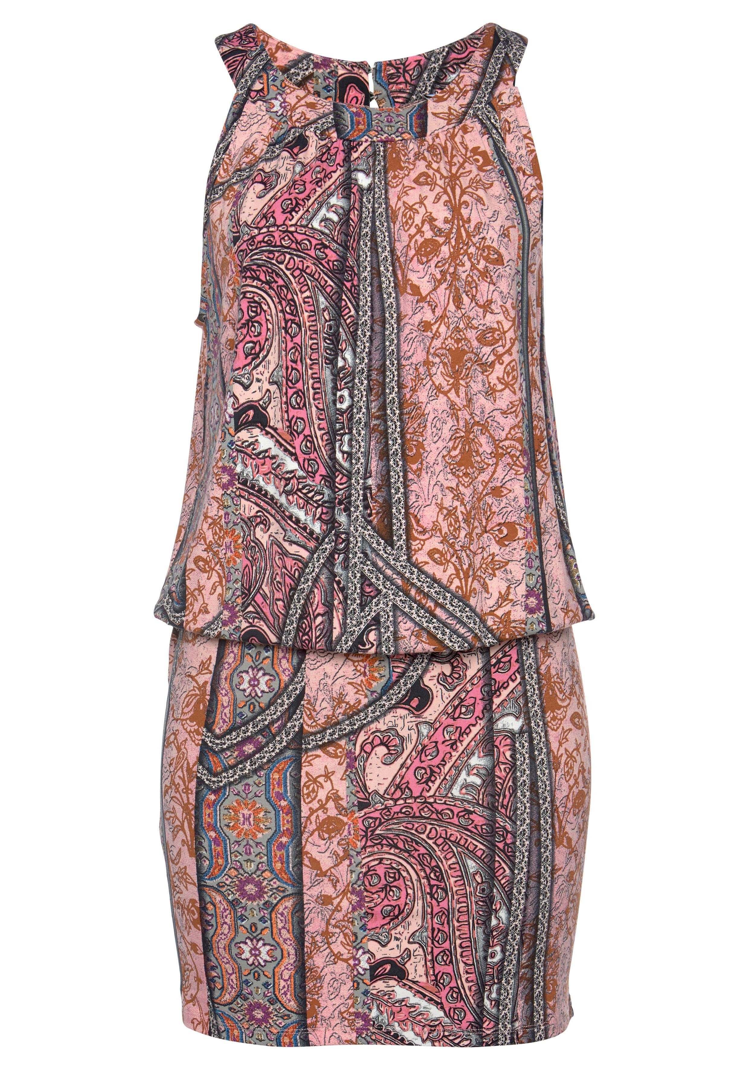 Buffalo Gedessineerde jurk met nauwsluitende rok in all-over print, zomerjurk, strandjurk
